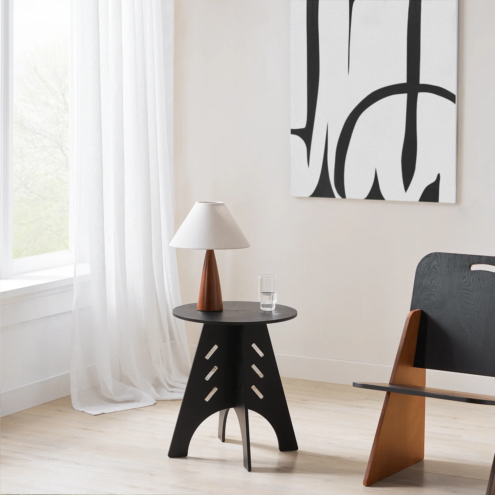 SoBuy HFBT01-SCH Ronde Houten Bijzettafel, Ronde Salontafel, Nachtkastje, Koffietafel, Telefoontafel, voor Woonkamer, Slaapkamer, Structuur Pen-en-Gat, Zwart - Image 3