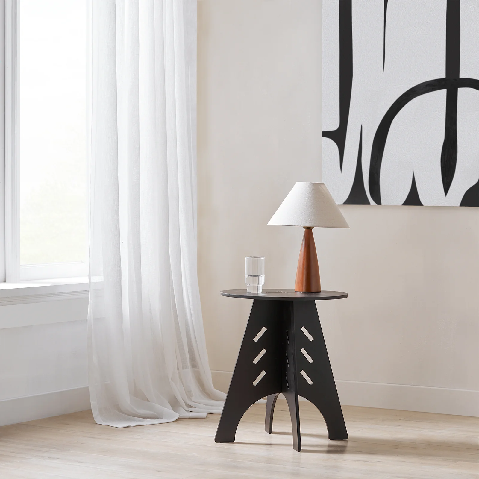 SoBuy HFBT01-SCH Ronde Houten Bijzettafel, Ronde Salontafel, Nachtkastje, Koffietafel, Telefoontafel, voor Woonkamer, Slaapkamer, Structuur Pen-en-Gat, Zwart - Image 4