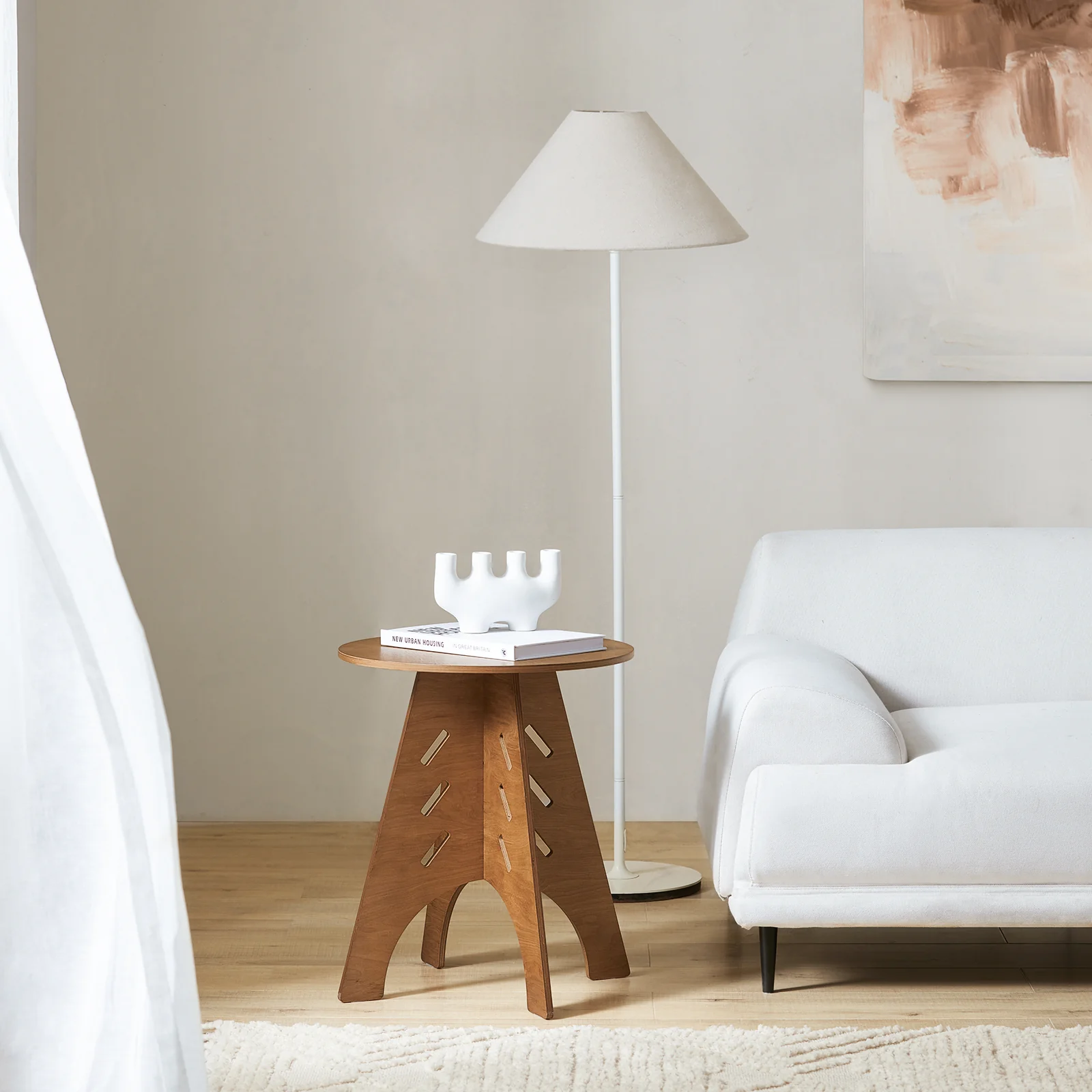 SoBuy HFBT01-BR Ronde Houten Bijzettafel, Ronde Salontafel, Nachtkastje, Koffietafel, Telefoontafel, voor Woonkamer, Slaapkamer, Structuur Pen-en-Gat, Bruin - Image 3