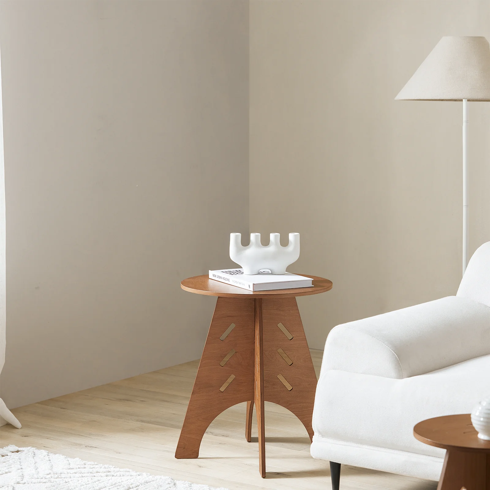 SoBuy HFBT01-BR Ronde Houten Bijzettafel, Ronde Salontafel, Nachtkastje, Koffietafel, Telefoontafel, voor Woonkamer, Slaapkamer, Structuur Pen-en-Gat, Bruin - Image 4