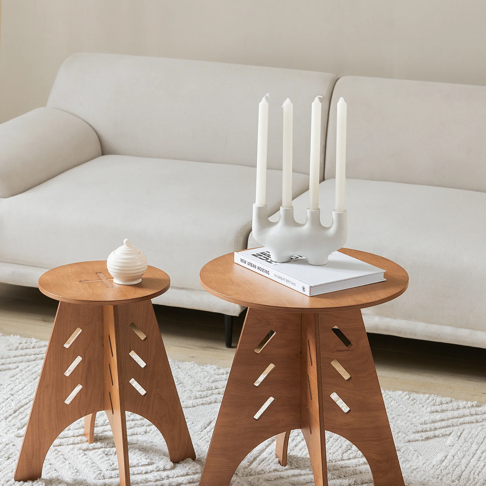 SoBuy HFBT01-BR Ronde Houten Bijzettafel, Ronde Salontafel, Nachtkastje, Koffietafel, Telefoontafel, voor Woonkamer, Slaapkamer, Structuur Pen-en-Gat, Bruin - Image 7