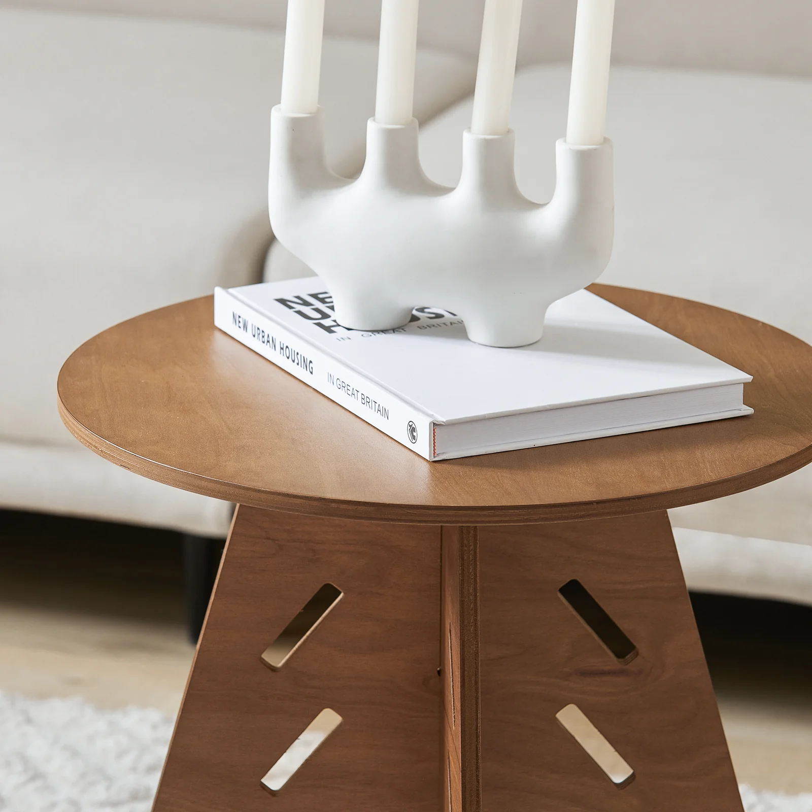 SoBuy HFBT01-BR Ronde Houten Bijzettafel, Ronde Salontafel, Nachtkastje, Koffietafel, Telefoontafel, voor Woonkamer, Slaapkamer, Structuur Pen-en-Gat, Bruin - Image 8