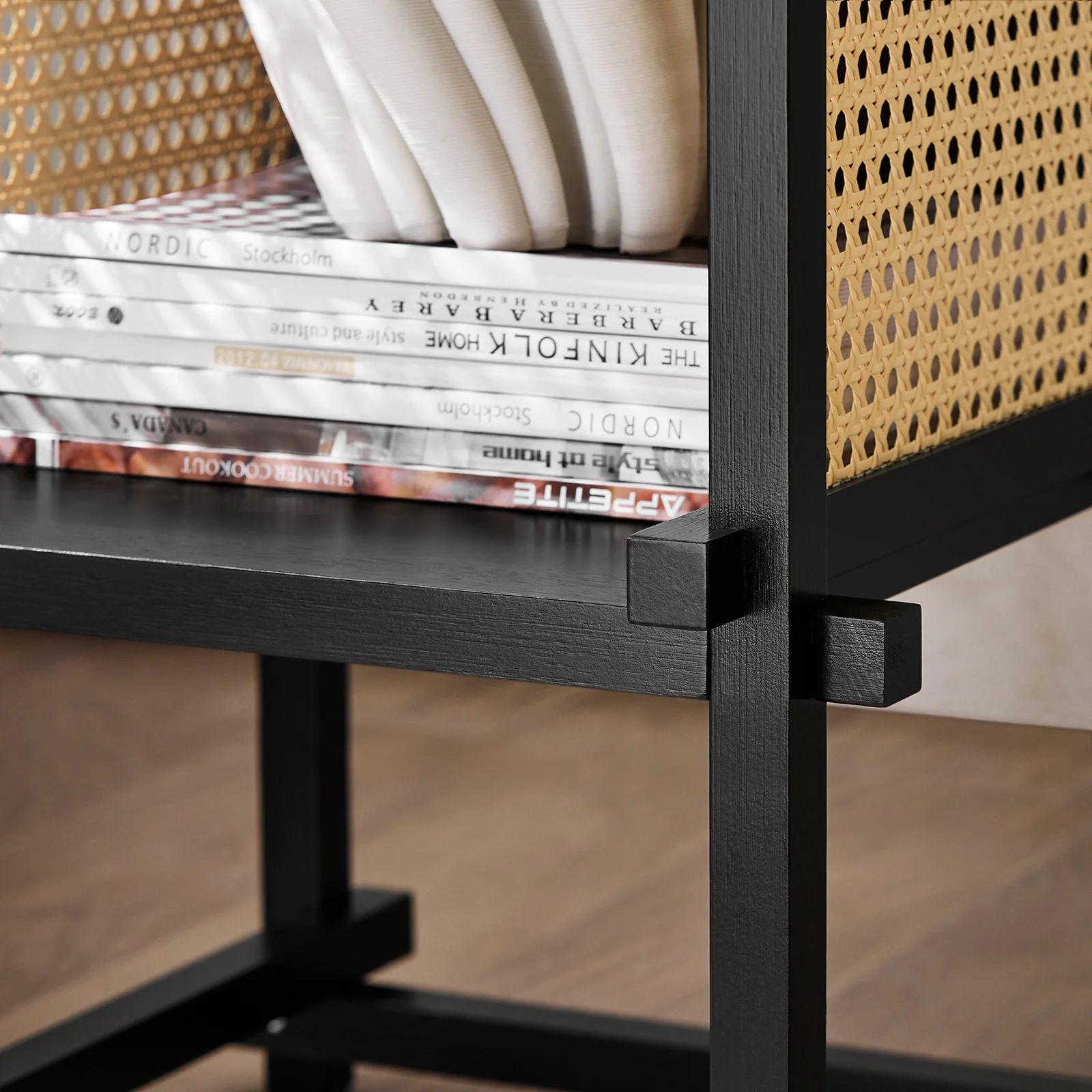 SoBuy HFBT03-SCH Design bijzettafel, vierkante salontafel, bankpunt, nachtkastje met open vak, frame van bamboe, zwart en geel - Image 8