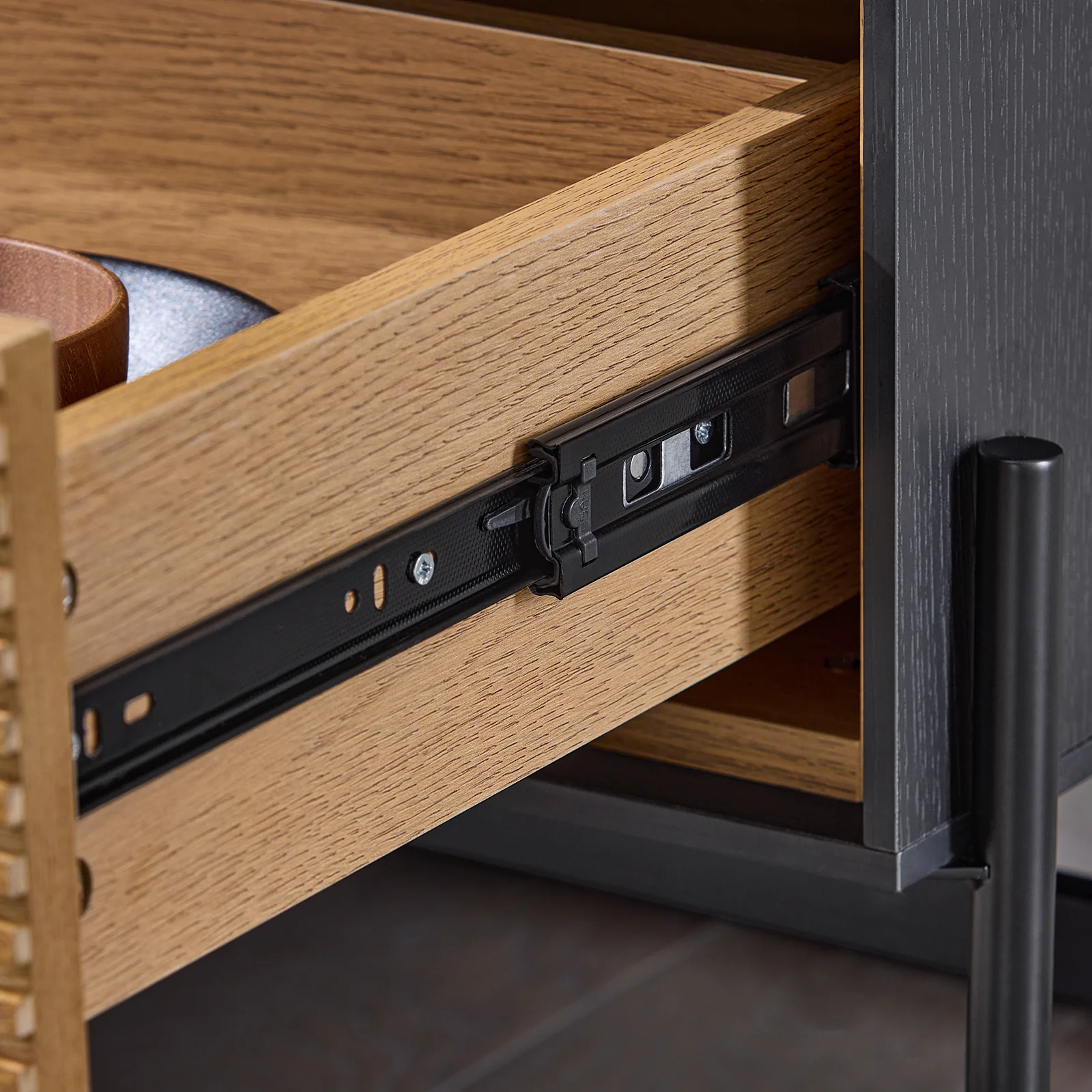 SoBuy HFSB02-SCH Lage dressoir, commode opbergkast, dressoir voor keuken, eetkamer, woonkamer, entree, met kast, 1 deur en 3 laden - Image 6