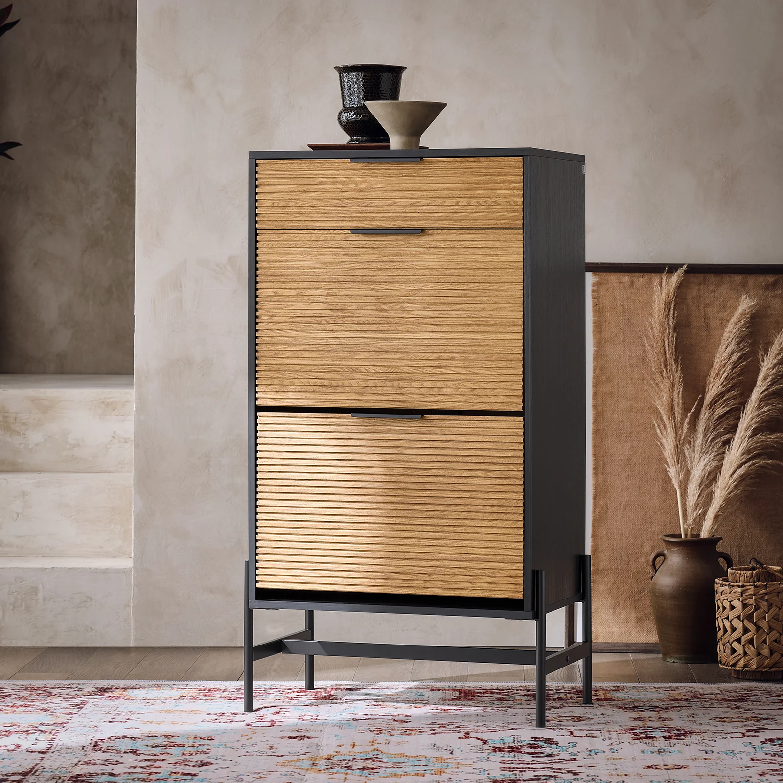 SoBuy HFSR03-SCH Schoenenkast, halmeubel, schoenenopbergkast, schoenenkast met 1 lade en 2 kleppen voor entree, hal en woonkamer - Image 10