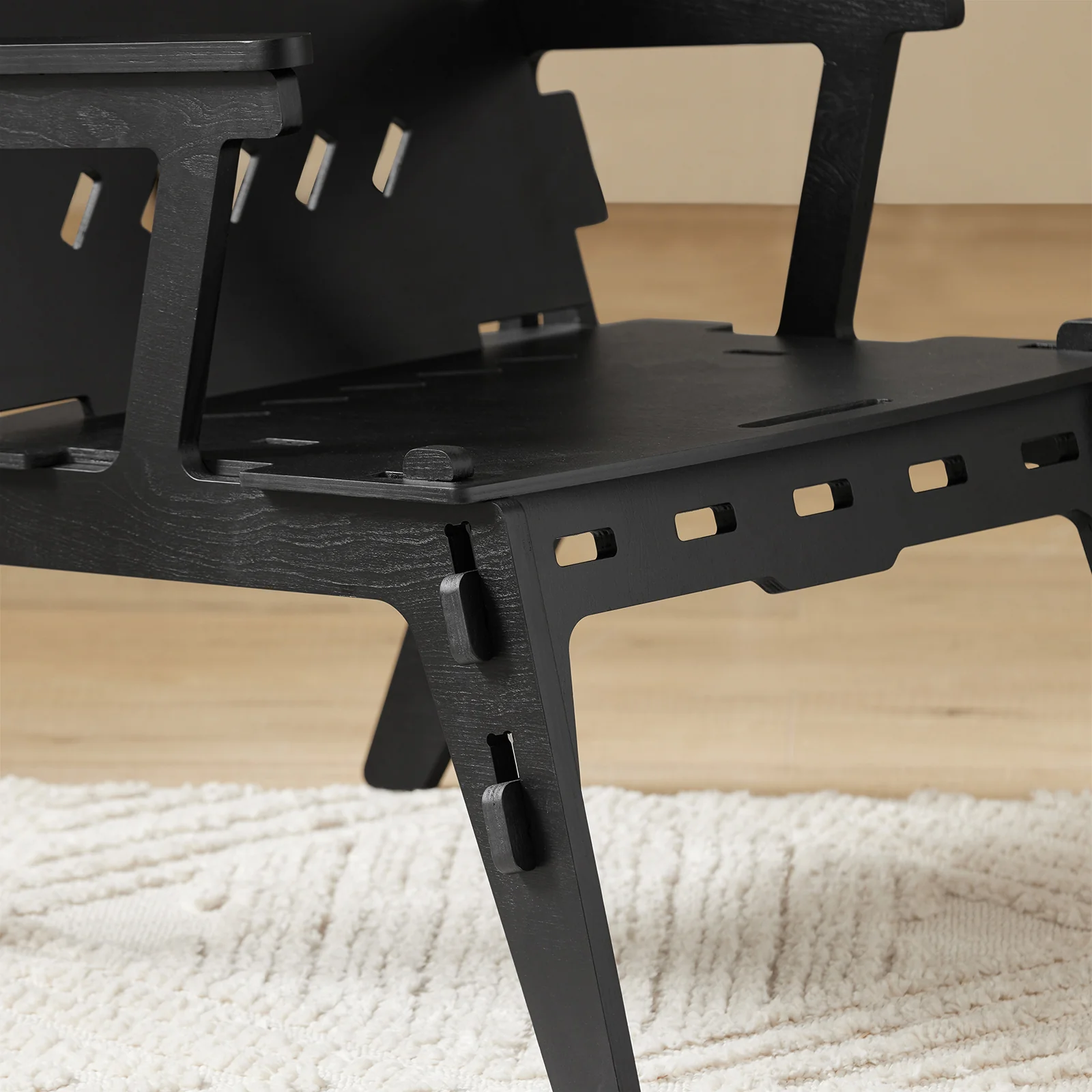 SoBuy HFST02-SCH Designstoel, Eetkamerstoel, Bureaustoel, Comfortabele Ergonomische, met Rugleuning, Zithoogte 35 cm, Structuur Pen-en-Gat, Hout, Zwart - Image 13