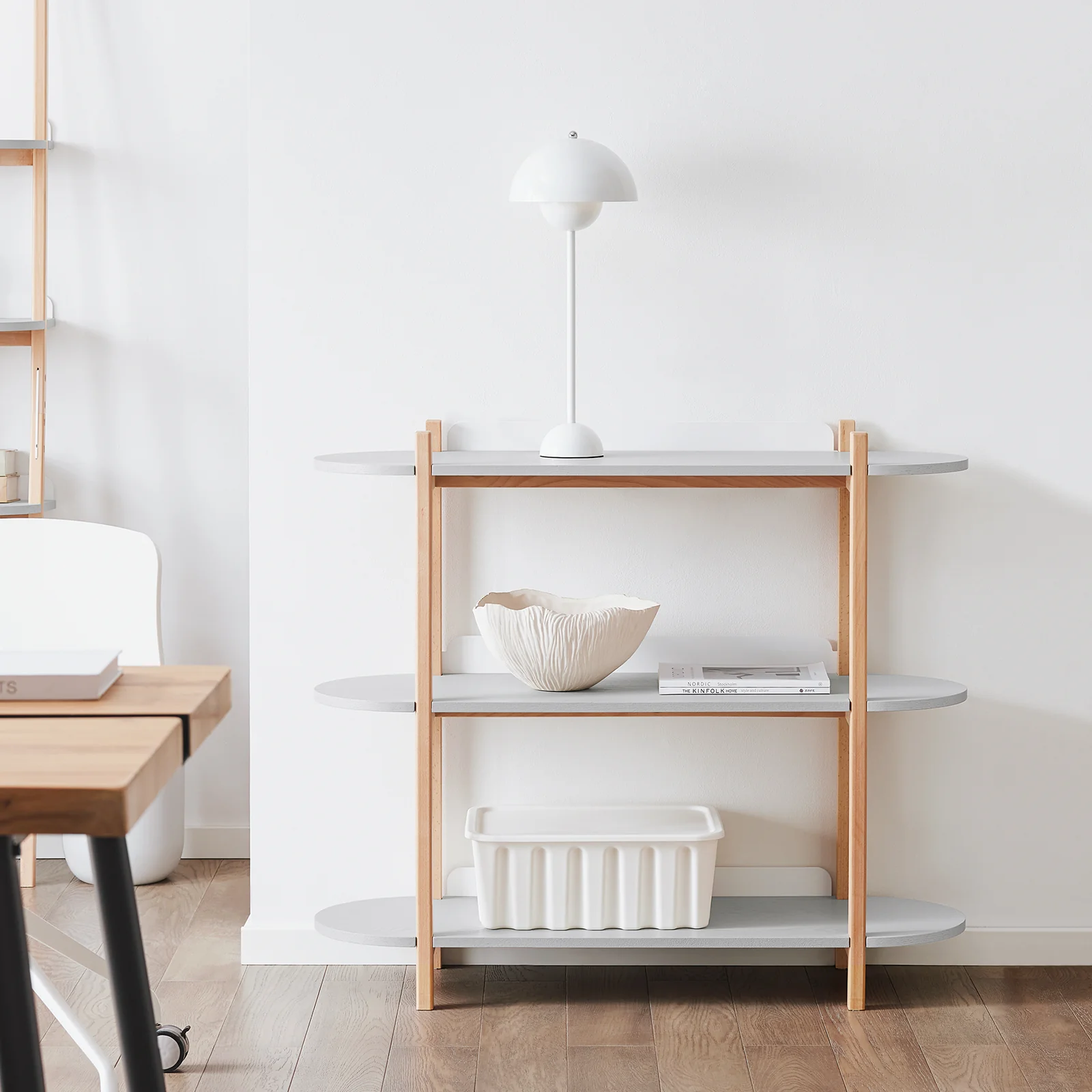 SoBuy HSTR01-H-HG Opbergplank met 3 Niveaus, Houten Plank op Poten met 3 Etages, Boekenkast, Entree Tafel, Console Tafel - Image 3