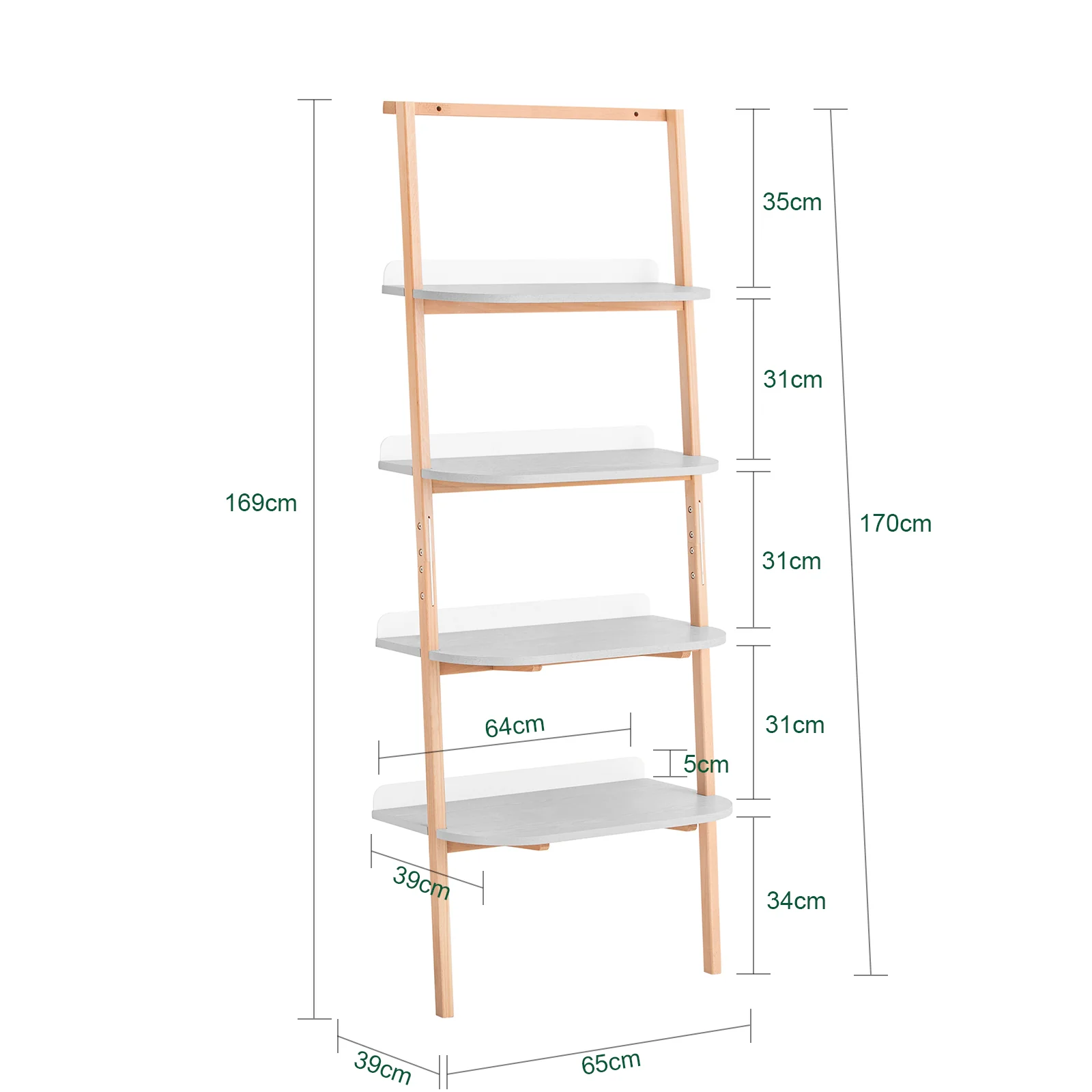 SoBuy HSTR02-HG Ladderrek, Boekenkast met 4 Niveaus, Opbergrek, Opbergkast op poten, Wandboekenkast - Image 4