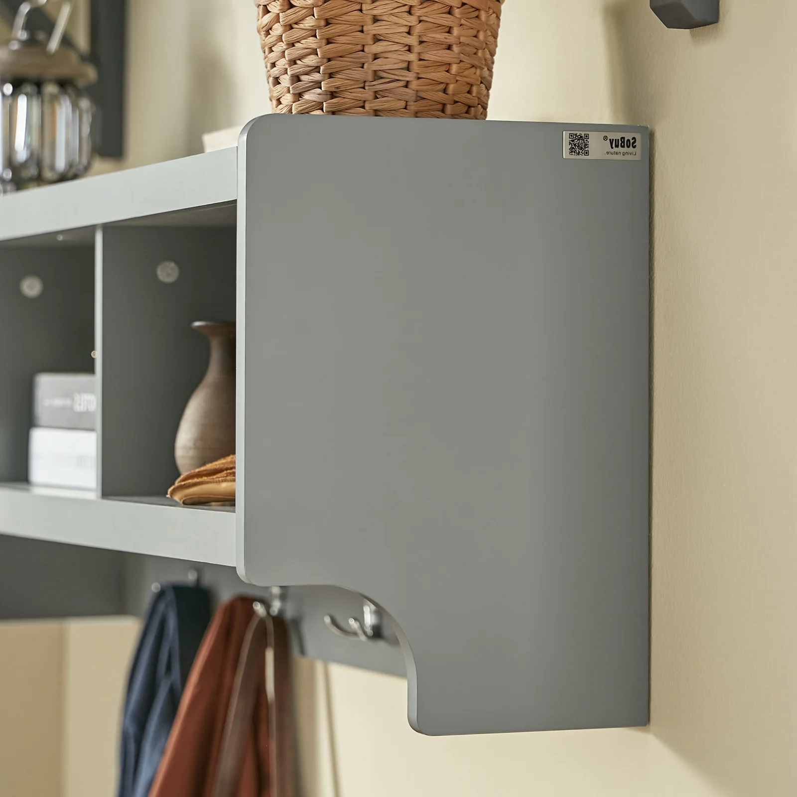 SoBuy FHK28-HG Kapstokken - Wandkapstok - Muur/Wand Kapstok - Wandplank Garderobe met 3 Compartimenten en 4 Dubbele Haken - Image 11