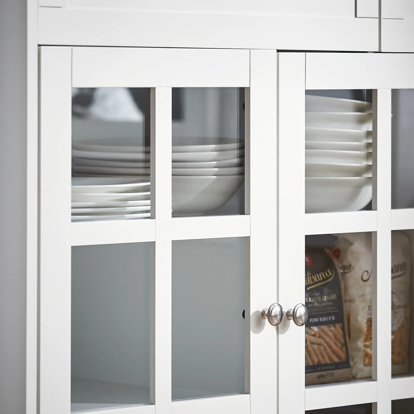 SoBuy FSB77-W Keukenkast, Dressoir, Buffet, Buffetkast, Keukeneiland, Keukenrek, Bijzetkast, Zijkant, 3 Glazen Deuren, 2 Laden - Image 11