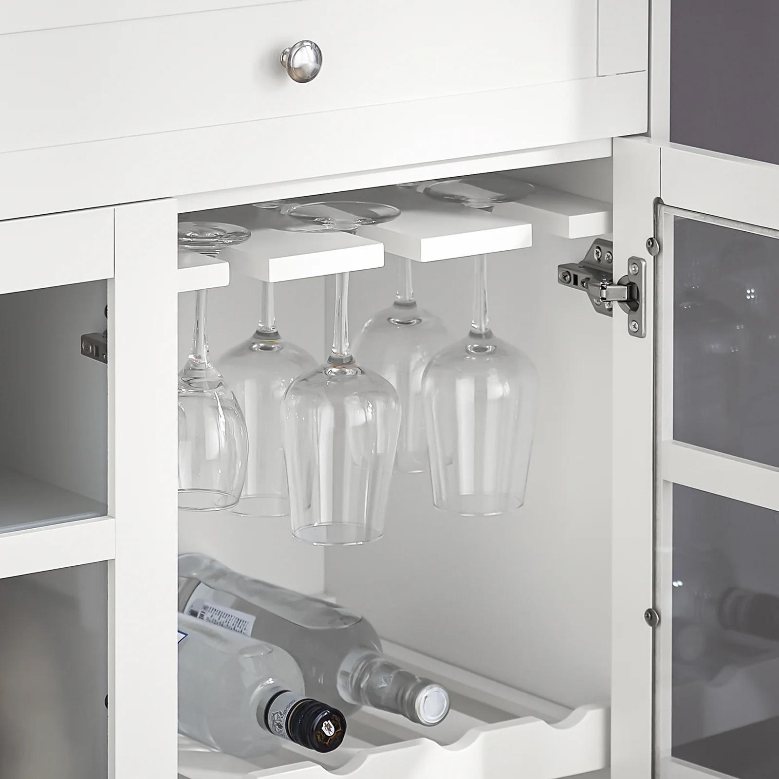 SoBuy FSB77-W Keukenkast, Dressoir, Buffet, Buffetkast, Keukeneiland, Keukenrek, Bijzetkast, Zijkant, 3 Glazen Deuren, 2 Laden - Image 13