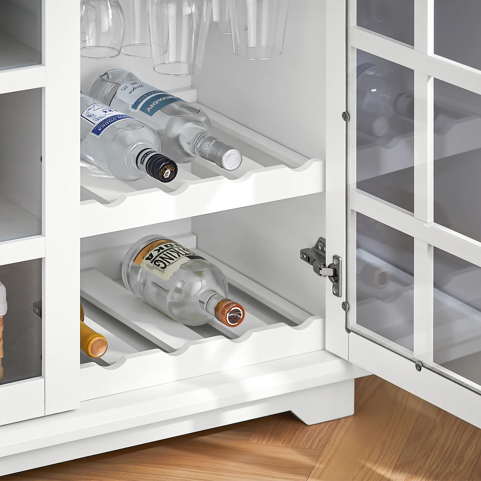 SoBuy FSB77-W Keukenkast, Dressoir, Buffet, Buffetkast, Keukeneiland, Keukenrek, Bijzetkast, Zijkant, 3 Glazen Deuren, 2 Laden - Image 14