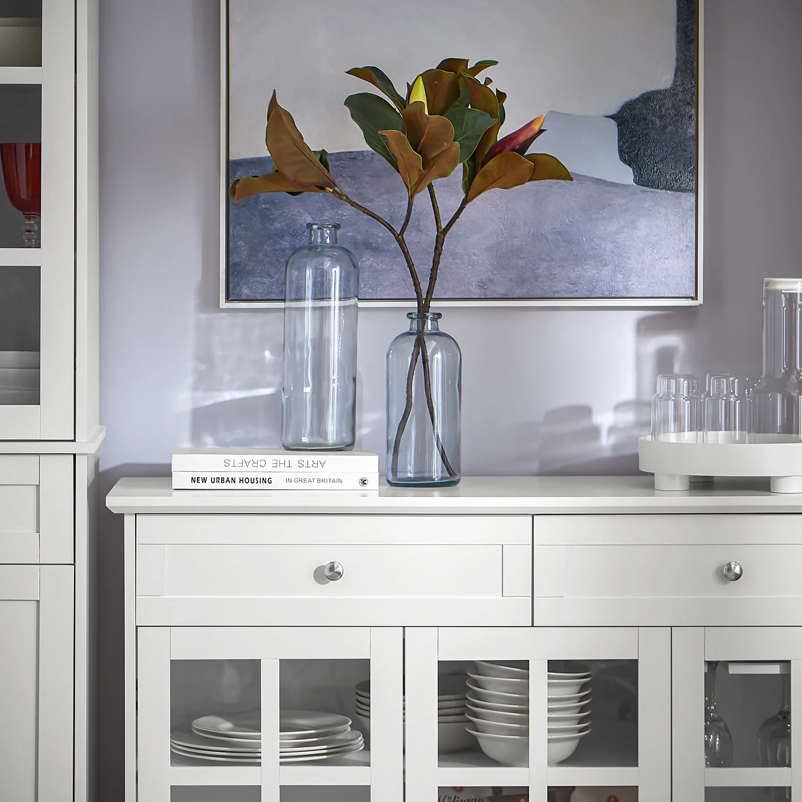 SoBuy FSB77-W Keukenkast, Dressoir, Buffet, Buffetkast, Keukeneiland, Keukenrek, Bijzetkast, Zijkant, 3 Glazen Deuren, 2 Laden - Image 9