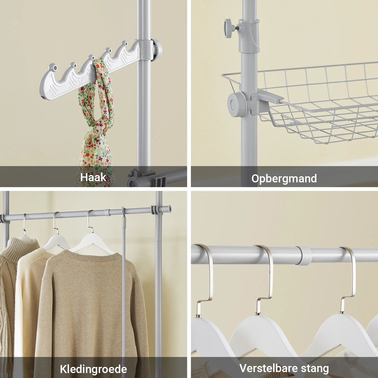 SoBuy KLS04-II-HG Telescopisch Kledingrek, Stevig Kledinghangerrek, Verstelbare Open Garderobekast met Kledingstangen en Planken voor Slaapkamer, Inloopkast, Grijs - Image 10