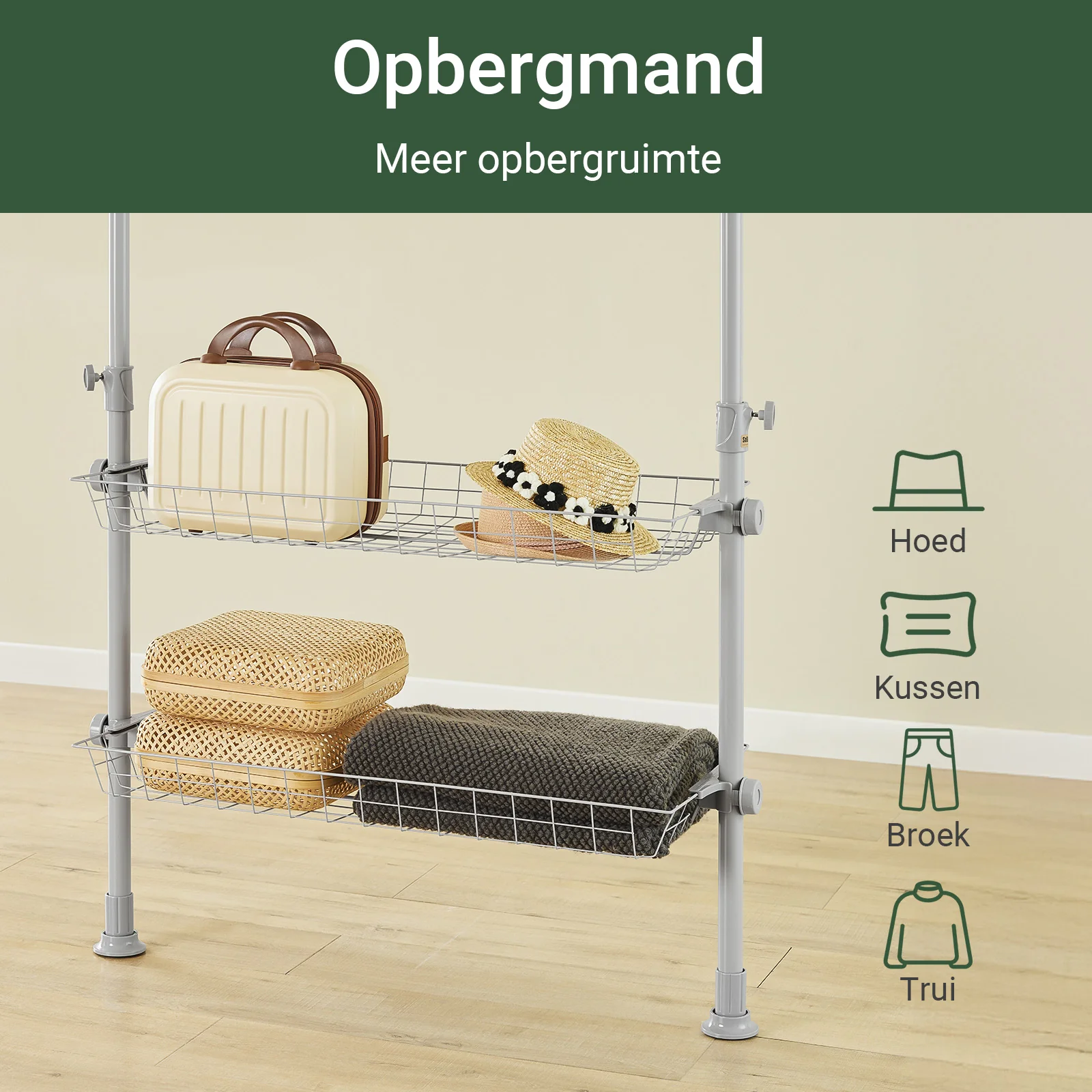 SoBuy KLS04-II-HG Telescopisch Kledingrek, Stevig Kledinghangerrek, Verstelbare Open Garderobekast met Kledingstangen en Planken voor Slaapkamer, Inloopkast, Grijs - Image 11