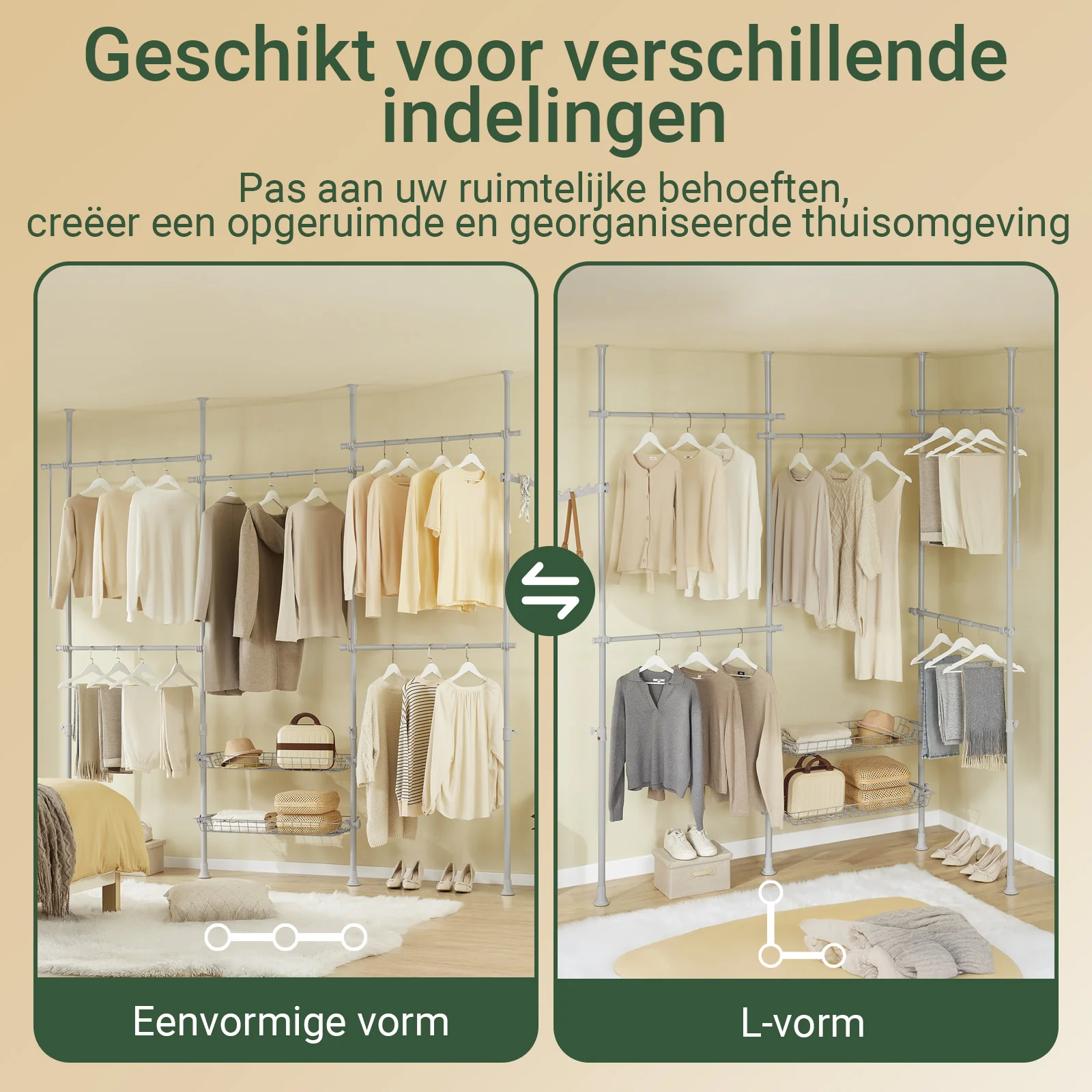 SoBuy KLS04-II-HG Telescopisch Kledingrek, Stevig Kledinghangerrek, Verstelbare Open Garderobekast met Kledingstangen en Planken voor Slaapkamer, Inloopkast, Grijs - Image 7