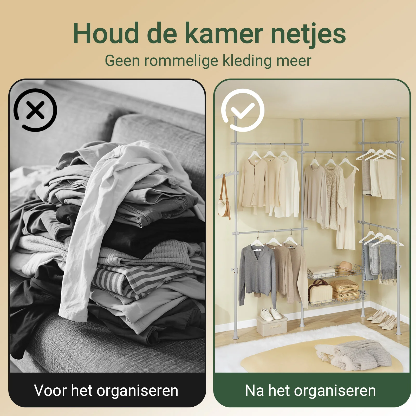 SoBuy KLS04-II-HG Telescopisch Kledingrek, Stevig Kledinghangerrek, Verstelbare Open Garderobekast met Kledingstangen en Planken voor Slaapkamer, Inloopkast, Grijs - Image 8