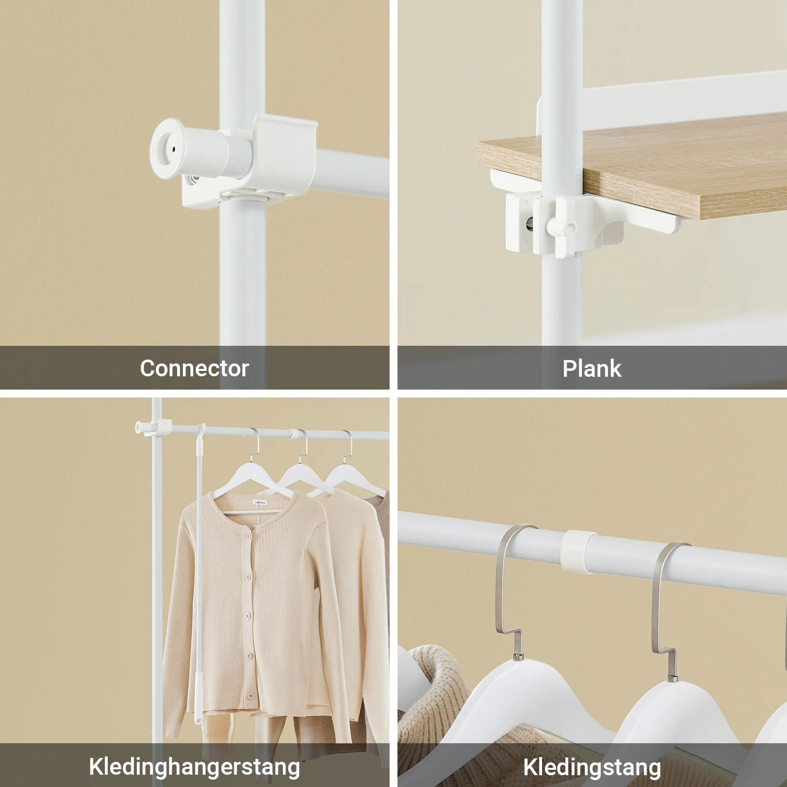 SoBuy KLS17-WN Telescopisch kledingrek, robuuste kledingkast, open verstelbare kledingkast met planken en stangen, wit - Image 10