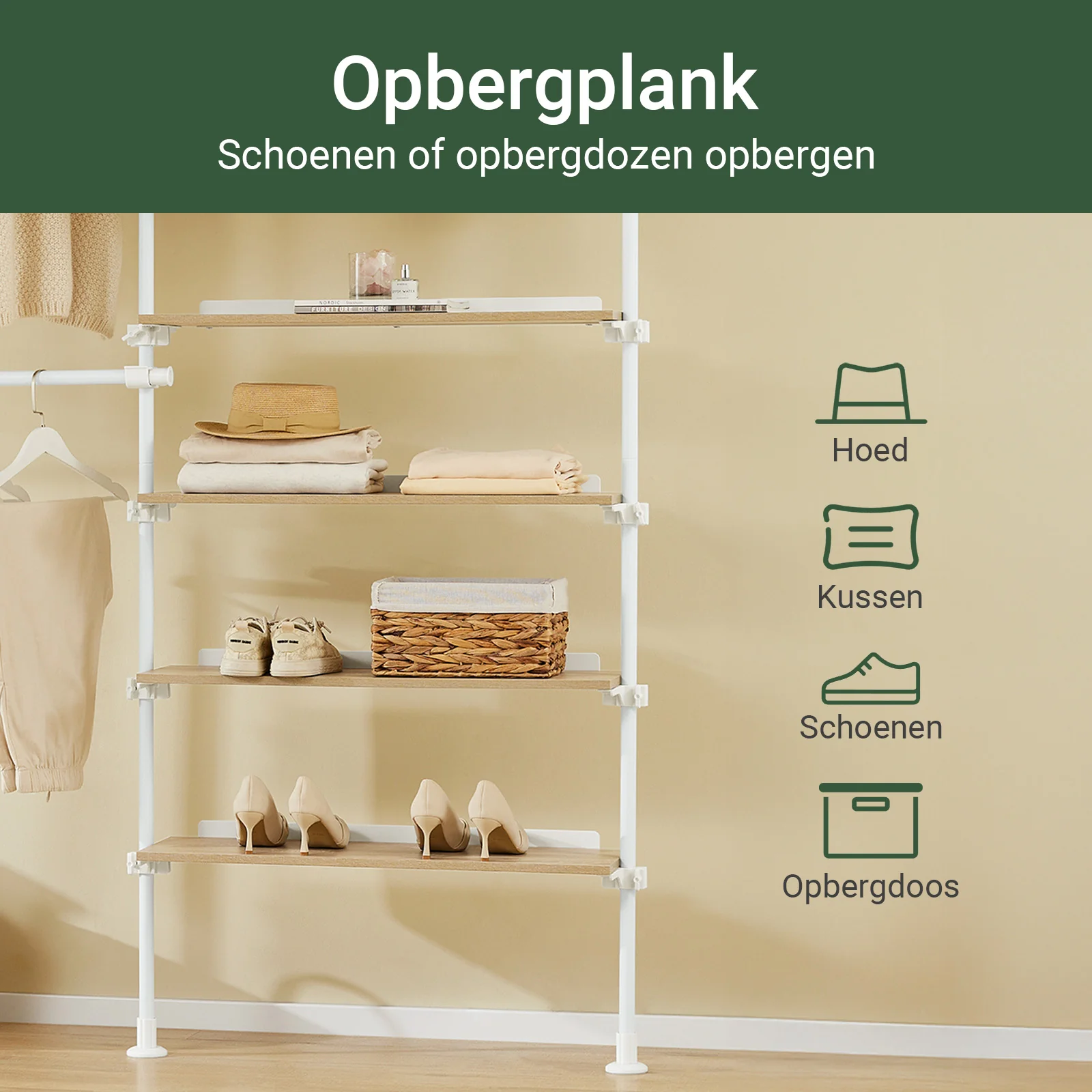 SoBuy KLS17-WN Telescopisch kledingrek, robuuste kledingkast, open verstelbare kledingkast met planken en stangen, wit - Image 11