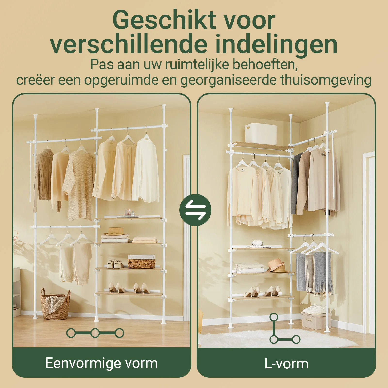 SoBuy KLS17-WN Telescopisch kledingrek, robuuste kledingkast, open verstelbare kledingkast met planken en stangen, wit - Image 6