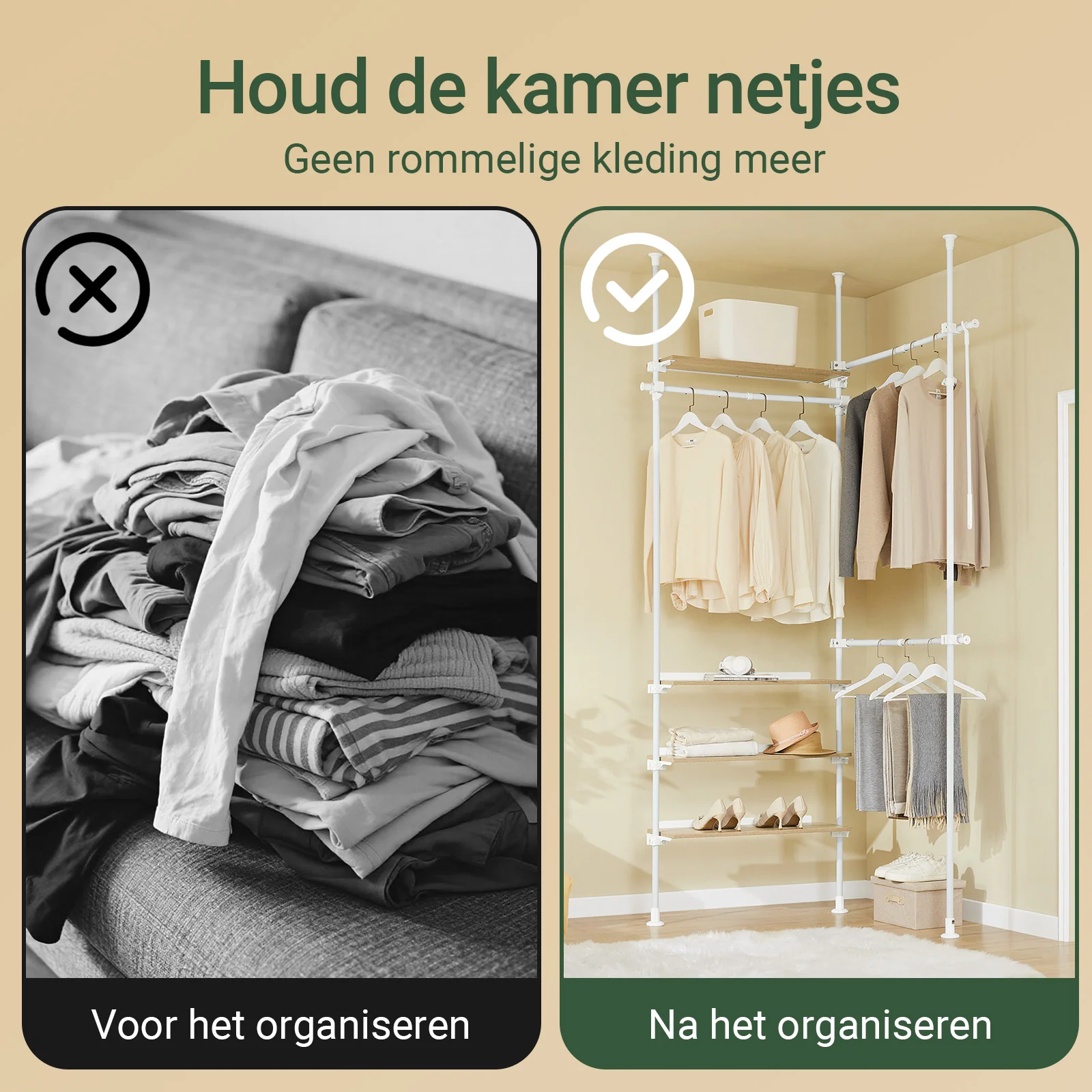 SoBuy KLS17-WN Telescopisch kledingrek, robuuste kledingkast, open verstelbare kledingkast met planken en stangen, wit - Image 8