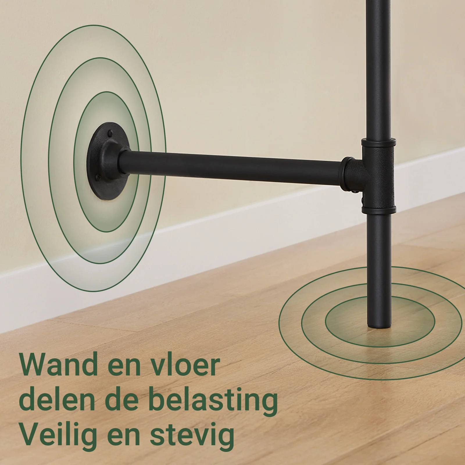 SoBuy KLS18-SCH industrieel wandrek, kledingrek van vaste buizen met 3 stangen en 3 MDF-planken, robuuste open kledingkast, ruimtebesparend, industrieel zwart - Image 5