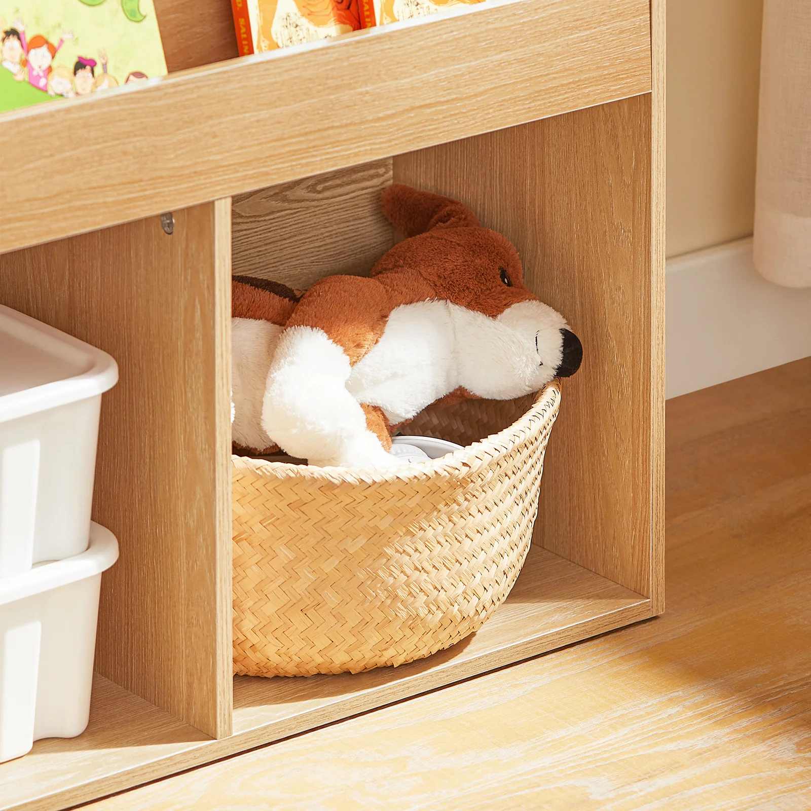 Pre-order SoBuy KMB01-N Kinderbibliotheek met Opbergruimte en 3 Planken, 2 Open Compartimenten – Speelgoedopslag en Boekenrek voor Kinderen, Natuurlijk Hout – 73x30x80 cm - Image 10