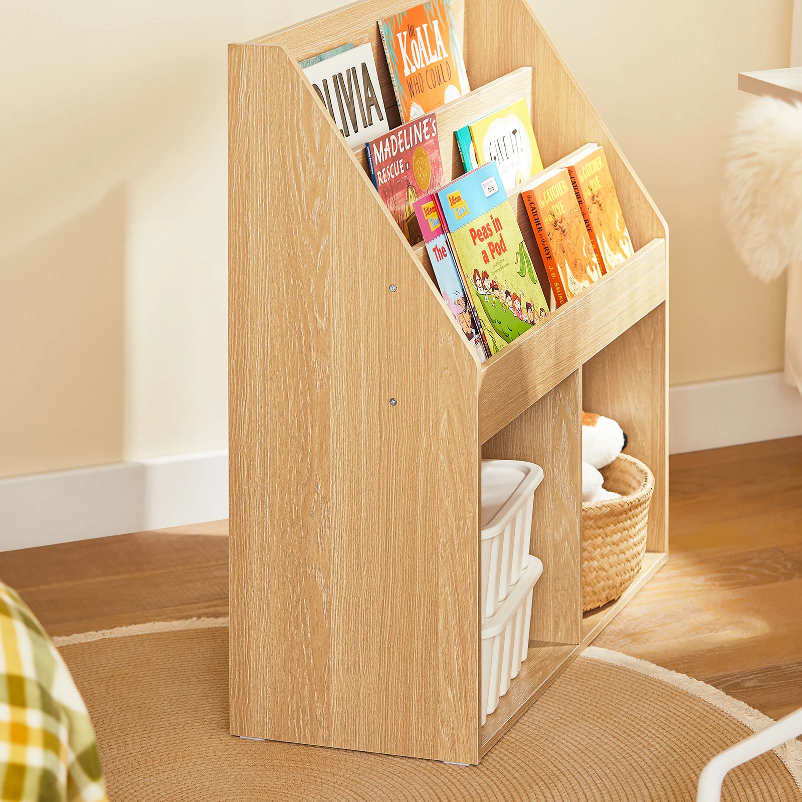 Pre-order SoBuy KMB01-N Kinderbibliotheek met Opbergruimte en 3 Planken, 2 Open Compartimenten – Speelgoedopslag en Boekenrek voor Kinderen, Natuurlijk Hout – 73x30x80 cm - Image 4