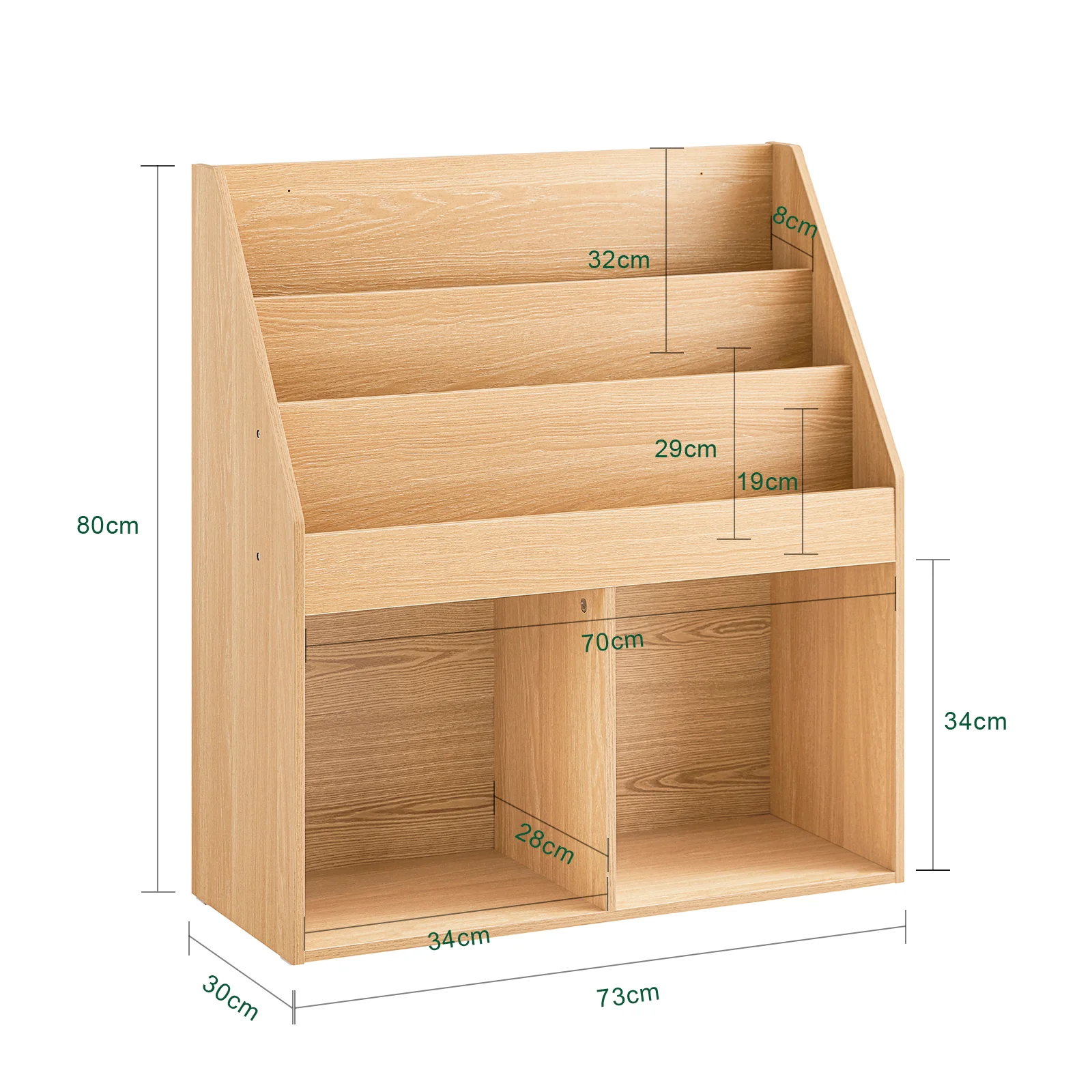 Pre-order SoBuy KMB01-N Kinderbibliotheek met Opbergruimte en 3 Planken, 2 Open Compartimenten – Speelgoedopslag en Boekenrek voor Kinderen, Natuurlijk Hout – 73x30x80 cm - Image 5