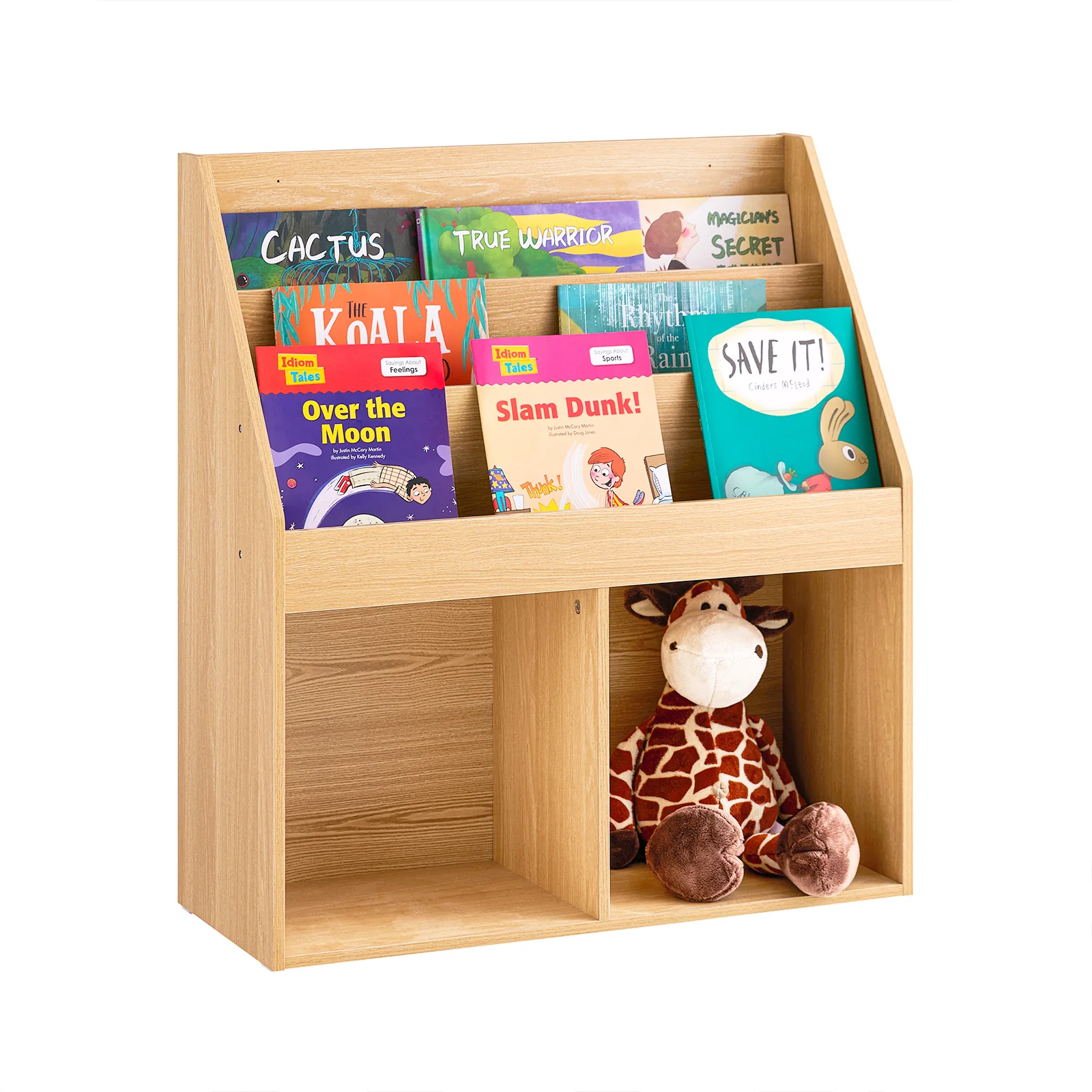 Pre-order SoBuy KMB01-N Kinderbibliotheek met Opbergruimte en 3 Planken, 2 Open Compartimenten – Speelgoedopslag en Boekenrek voor Kinderen, Natuurlijk Hout – 73x30x80 cm - Image 6