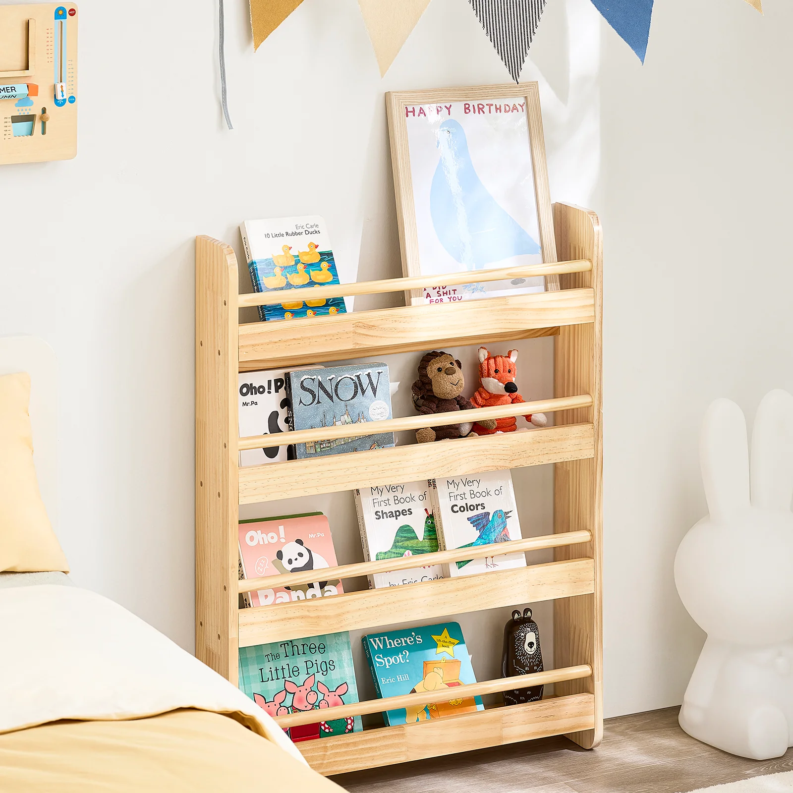 SoBuy KMB08-K-N Boekenkast voor kinderen, 4 niveaus, meubels, speelgoed, boekenkast, opbergkast, plank, slaapkamer, natuur, 60 x 12 x 80 cm - Image 3
