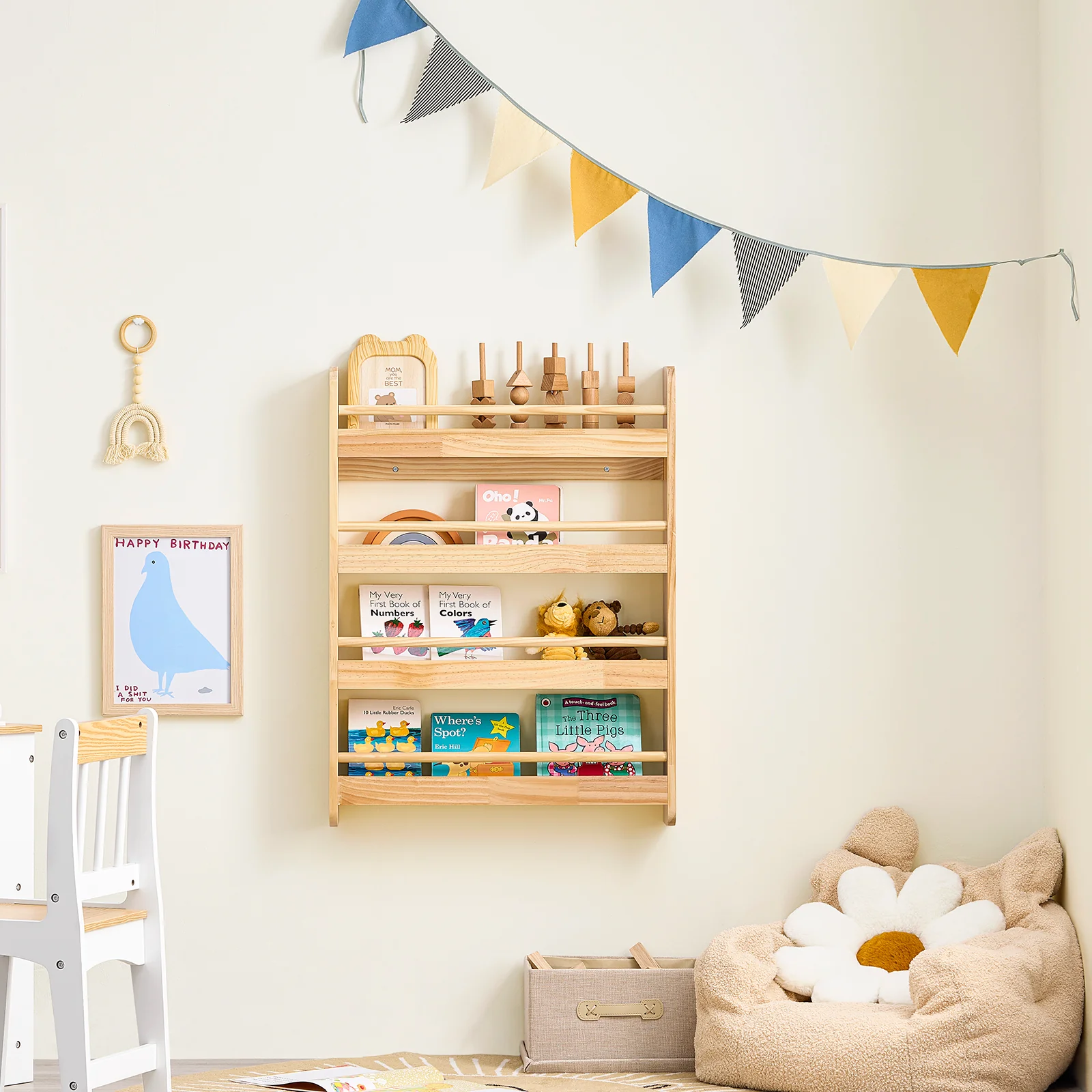 SoBuy KMB08-K-N Boekenkast voor kinderen, 4 niveaus, meubels, speelgoed, boekenkast, opbergkast, plank, slaapkamer, natuur, 60 x 12 x 80 cm - Image 6