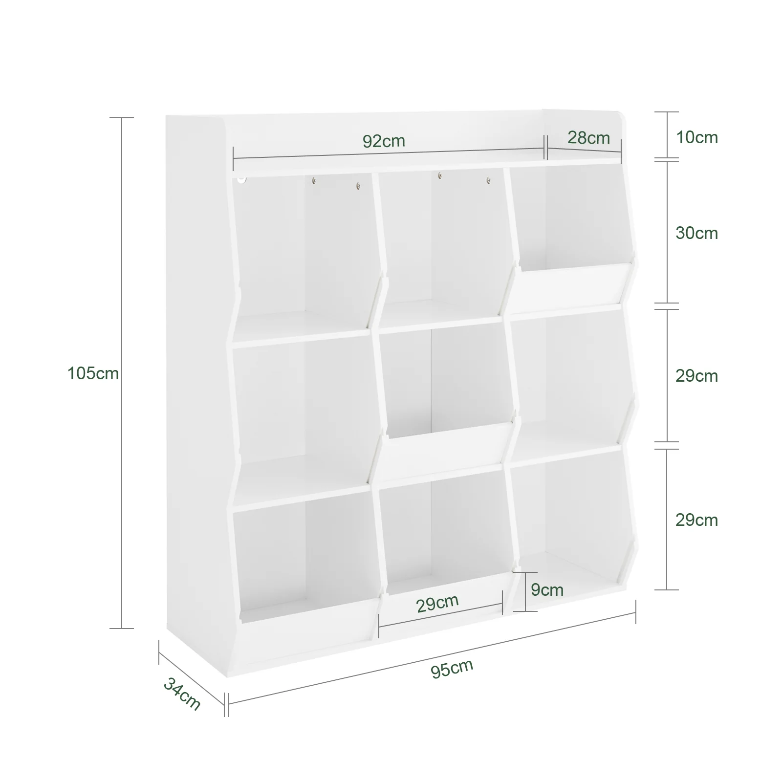 SoBuy KMB120-W Boekenkast voor kinderen, speelgoed, kinderen, met 9 vakken, meubels, opslag, speelgoed, rek, boekenkast, tijdschriftenrek, wit, 95 x 34 x 105 cm - Image 4