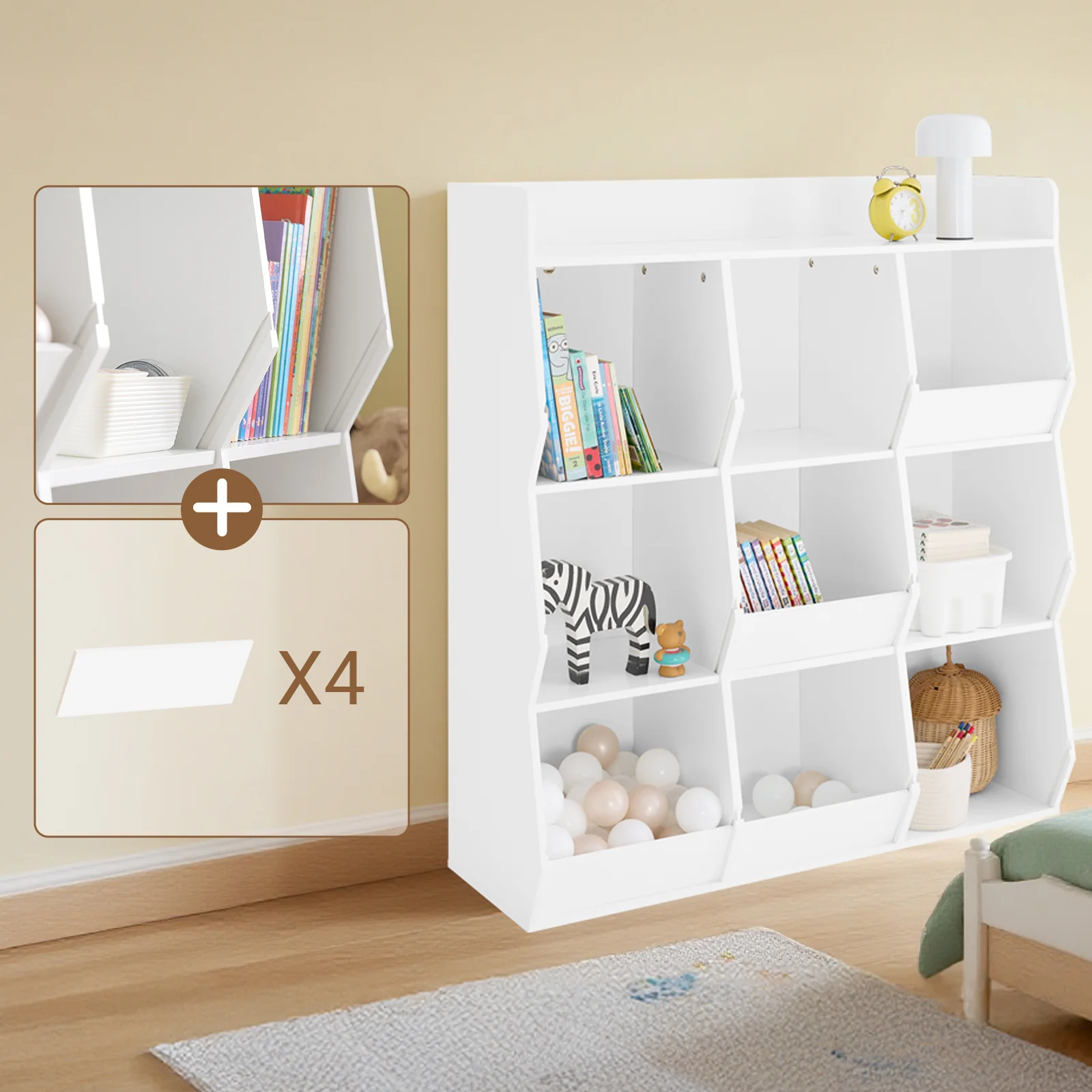 SoBuy KMB120-W Boekenkast voor kinderen, speelgoed, kinderen, met 9 vakken, meubels, opslag, speelgoed, rek, boekenkast, tijdschriftenrek, wit, 95 x 34 x 105 cm - Image 5