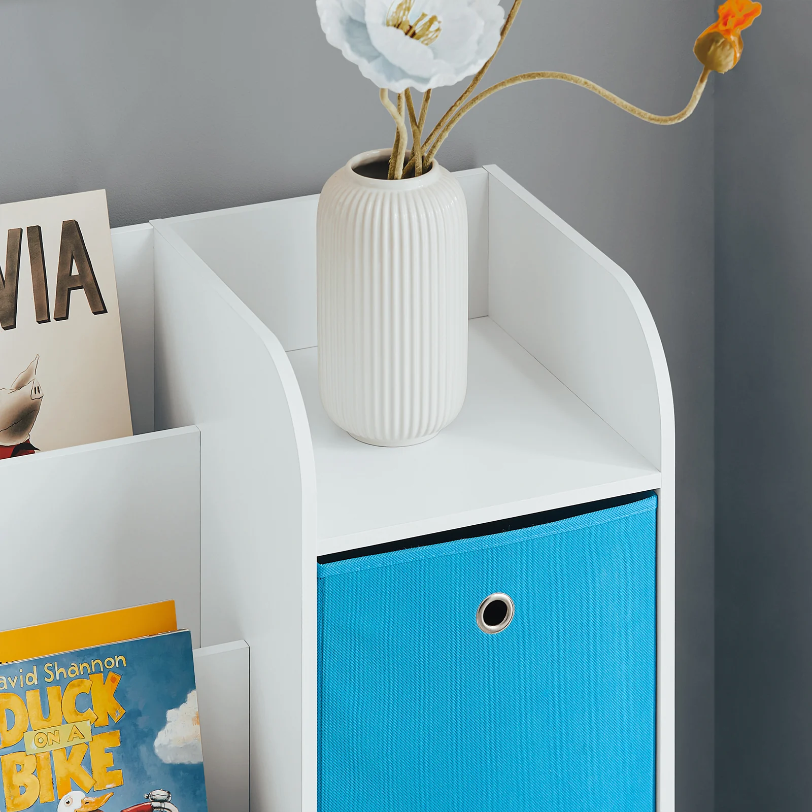 SoBuy KMB37-F Opbergplank voor Kinderboeken en Speelgoed Bibliotheek Boekenplank Multifunctionele Opbergkast met 2 Manden - Image 10