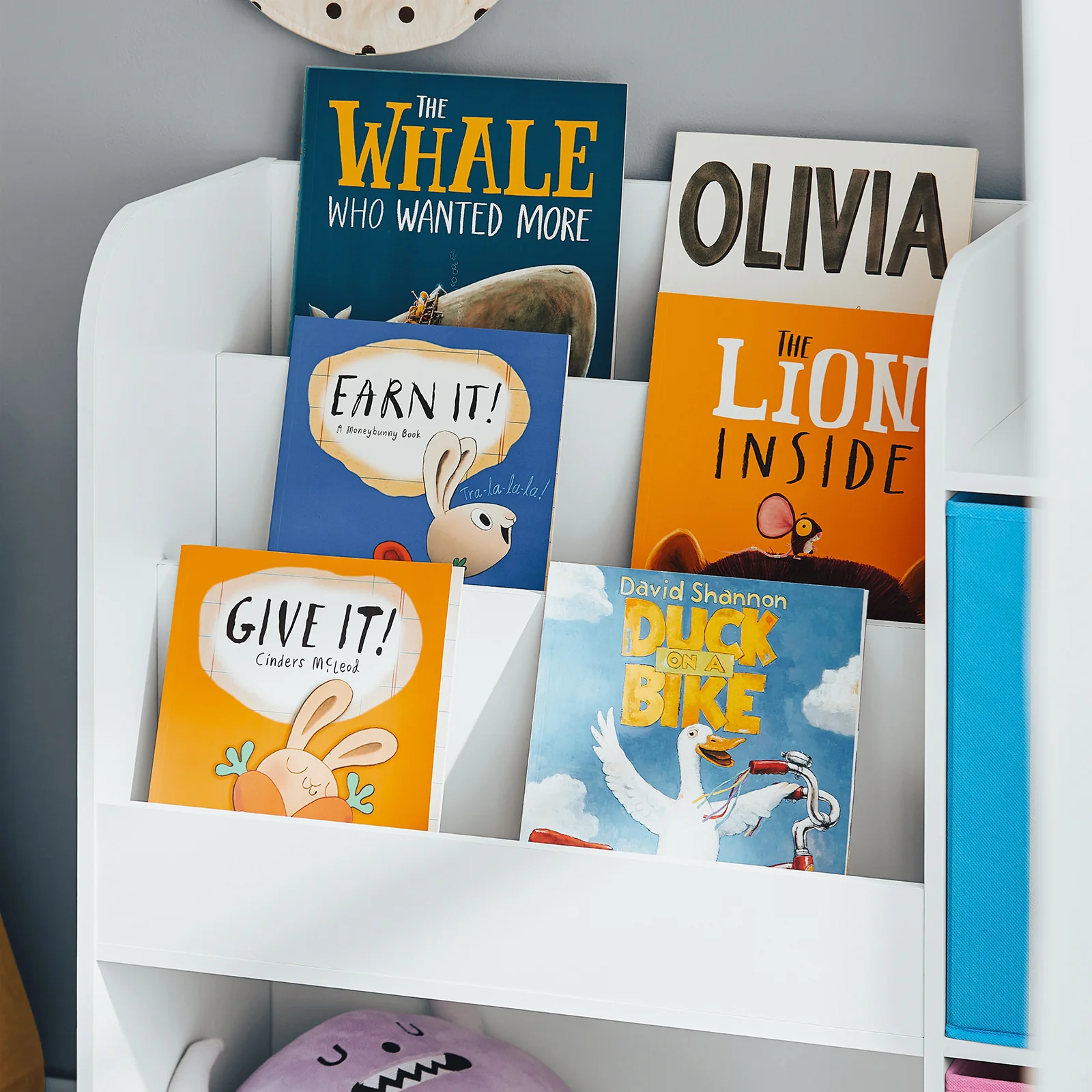 SoBuy KMB37-F Opbergplank voor Kinderboeken en Speelgoed Bibliotheek Boekenplank Multifunctionele Opbergkast met 2 Manden - Image 12