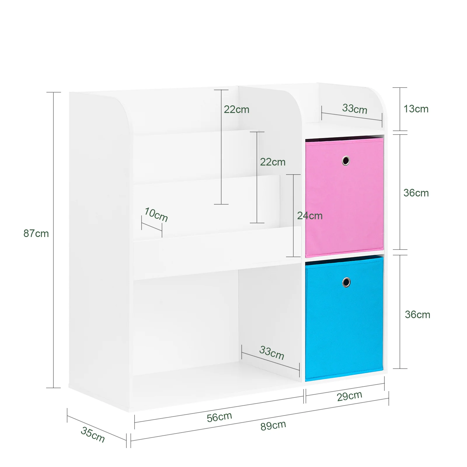 SoBuy KMB37-F Opbergplank voor Kinderboeken en Speelgoed Bibliotheek Boekenplank Multifunctionele Opbergkast met 2 Manden - Image 5