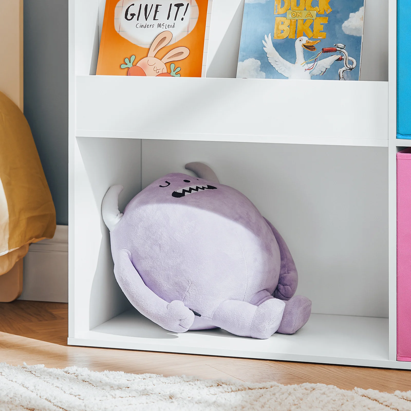 SoBuy KMB37-F Opbergplank voor Kinderboeken en Speelgoed Bibliotheek Boekenplank Multifunctionele Opbergkast met 2 Manden - Image 7