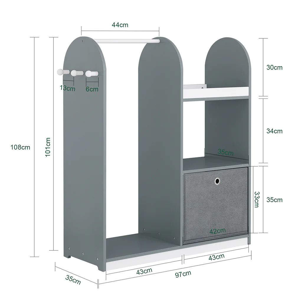 SoBuy KMB40-HG kindergarderobe met 3 haken kledingkast kinderen kinderrek met dozen garderobe - Image 3