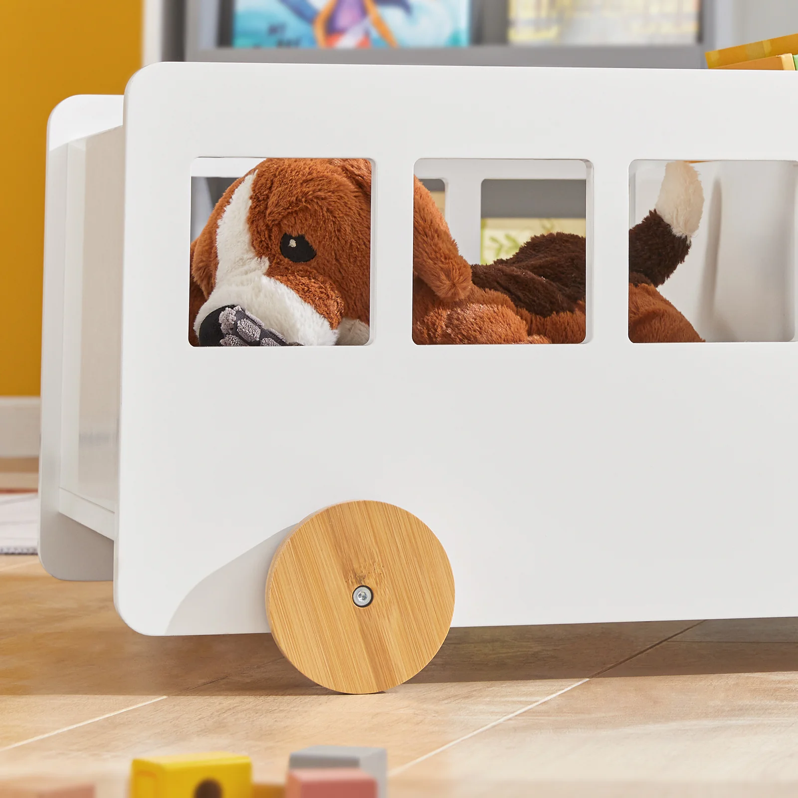 SoBuy KMB41-W Kinderboekenkast met Wielen - Hout Boekenkast Kinderen voor Kinderslaapkamer - Boekenplank - Kinderkamerkast - Image 9