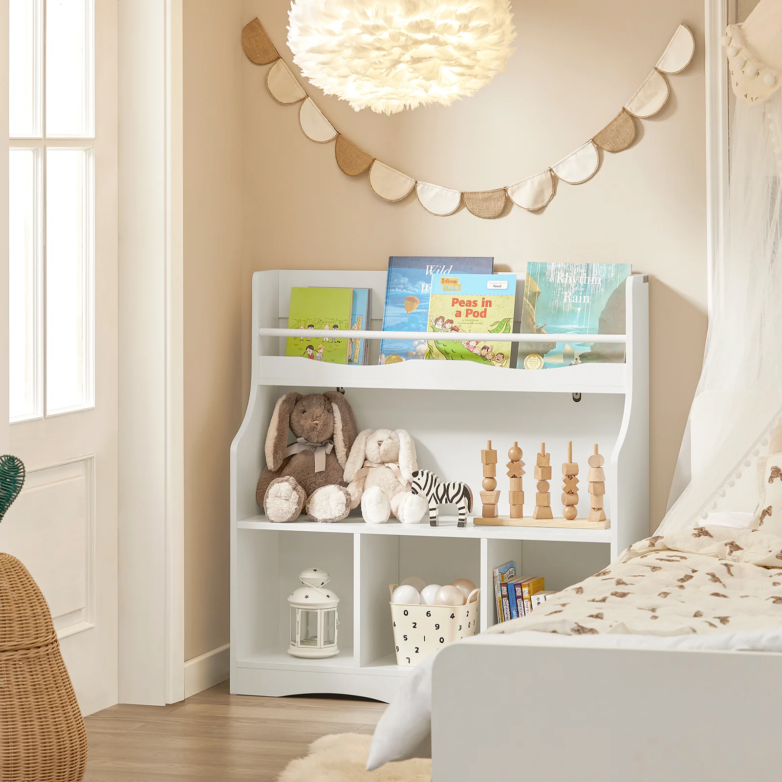 SoBuy KMB57-W Kinderboekenkast, Kinderboekenplank, Speelgoedplank, Boekenplank voor Kinderen, Opbergkast voor Boeken en Speelgoed, Opbergplank - Image 3