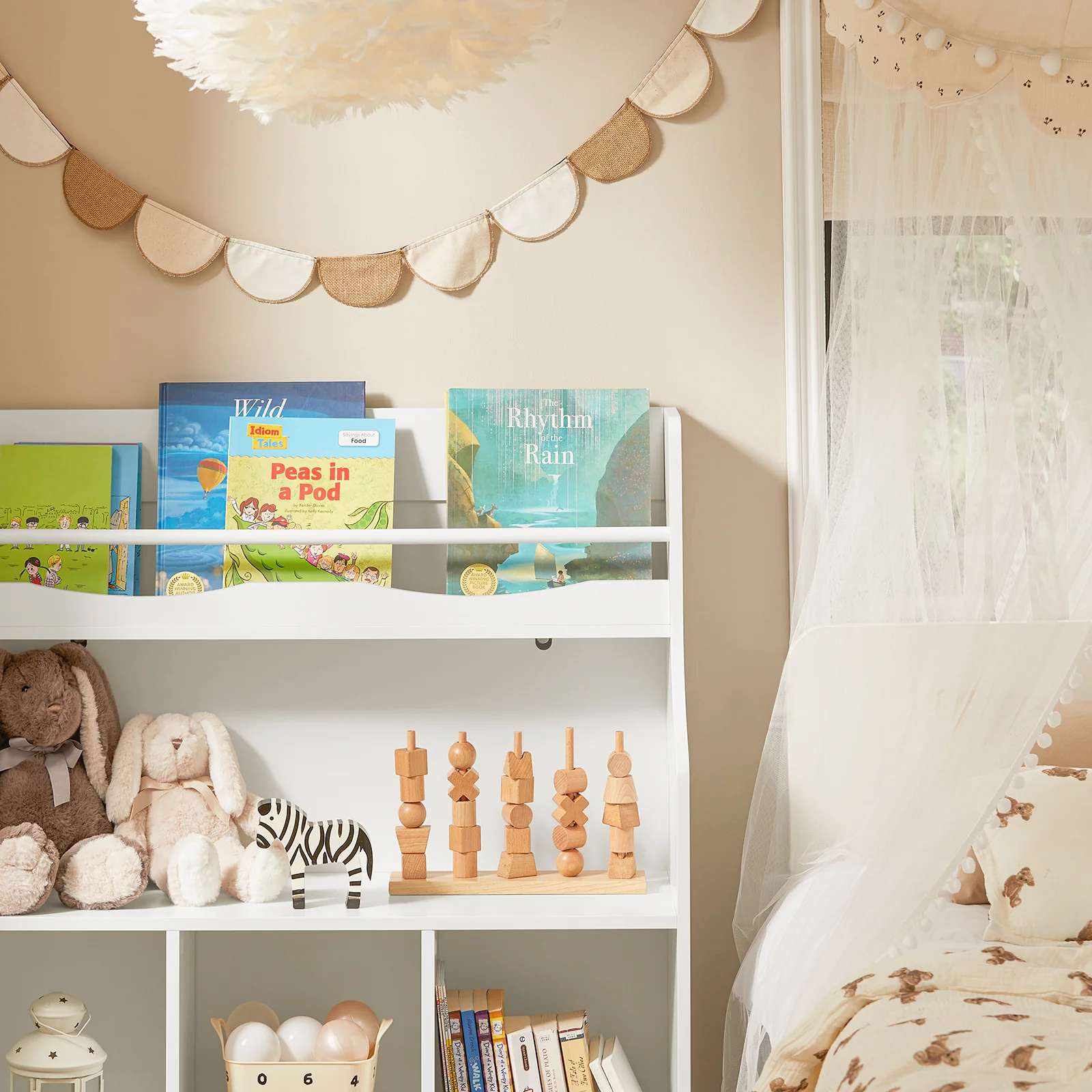 SoBuy KMB57-W Kinderboekenkast, Kinderboekenplank, Speelgoedplank, Boekenplank voor Kinderen, Opbergkast voor Boeken en Speelgoed, Opbergplank - Image 5