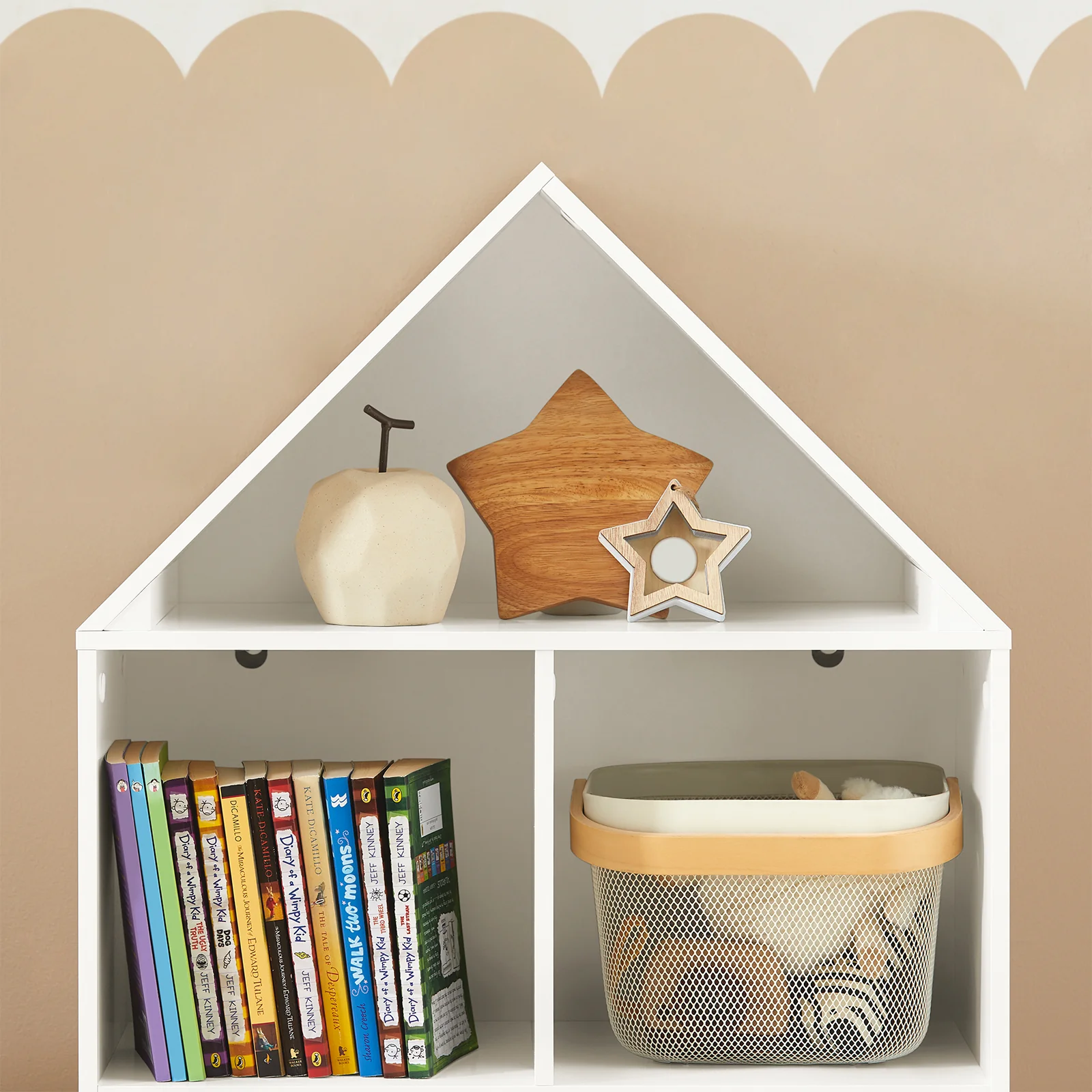 SoBuy KMB58-W Kinderboeken- en Speelgoedkast met Kasteel Design, 3 Open Planken, 2 Deuren, 63x30x103 cm – Stevige Boekenkast voor de Kinderkamer - Image 9