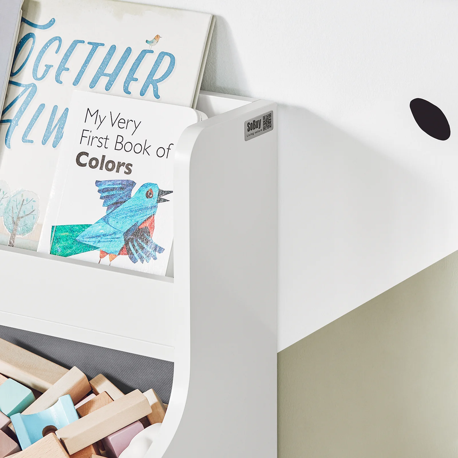 SoBuy KMB71-W Boekenrek voor Kinderen met 2 Manden en 1 Verrijdbaar Compartiment, Boekenkast Kinderen, Boekenplank - Image 11