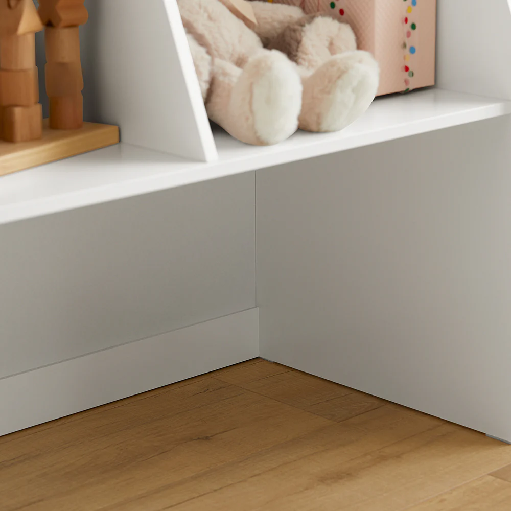 SoBuy KMB83-W Kinderboekenkast met 3 Planken, 2 Open Vakken en 1 Lade op Wielen, Boekenkast voor Kinderen, Boekenplank, Boekenrek, Speelgoedplank - Image 8