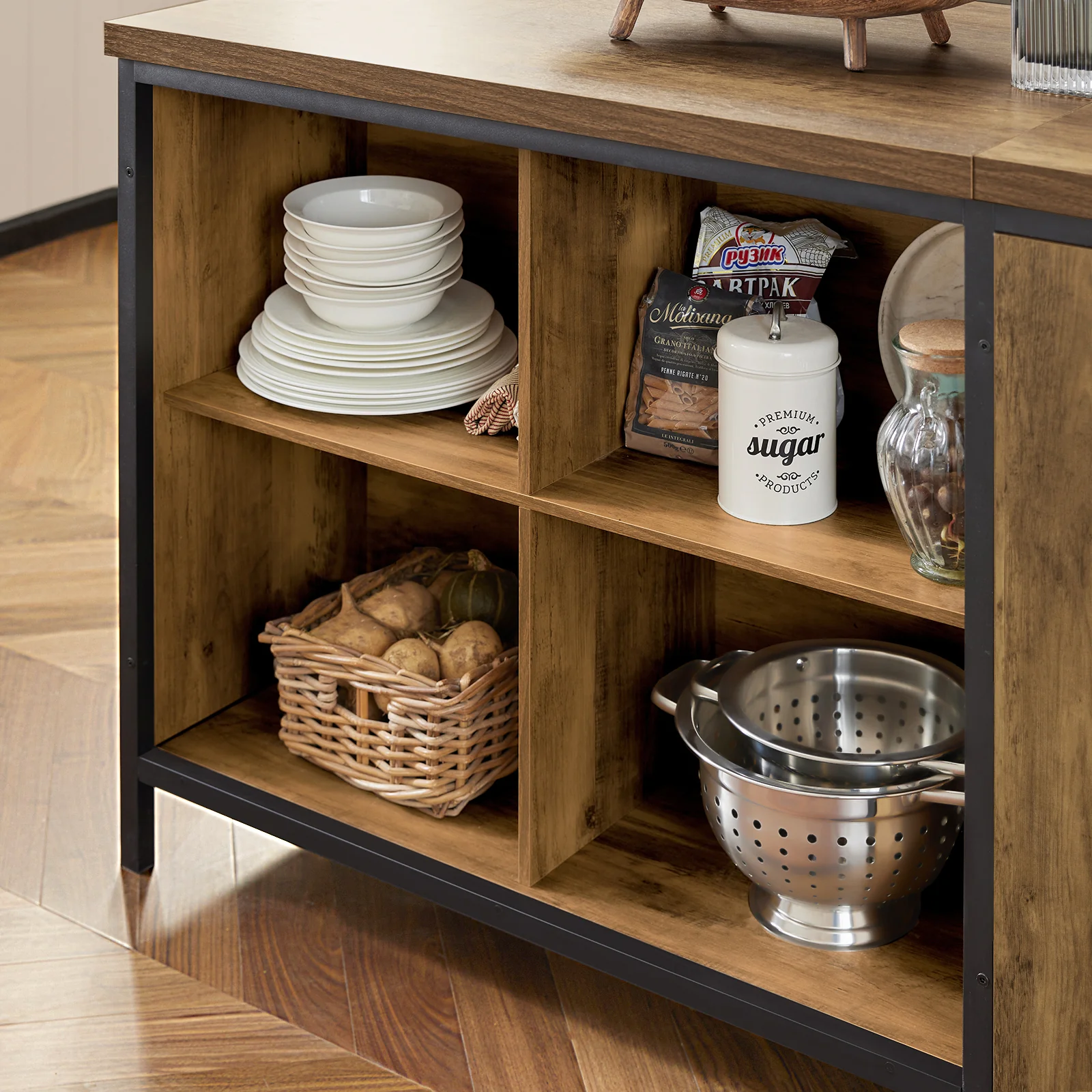 SoBuy KNL01-F Keukeneiland, Multifunctioneel Opslagmeubel, Buffet met Werkblad van 170 cm, Keukenkast, Bar Meubel voor de Woonkamer, Vintage Bruin, 170 x 60 x 89 cm - Image 13