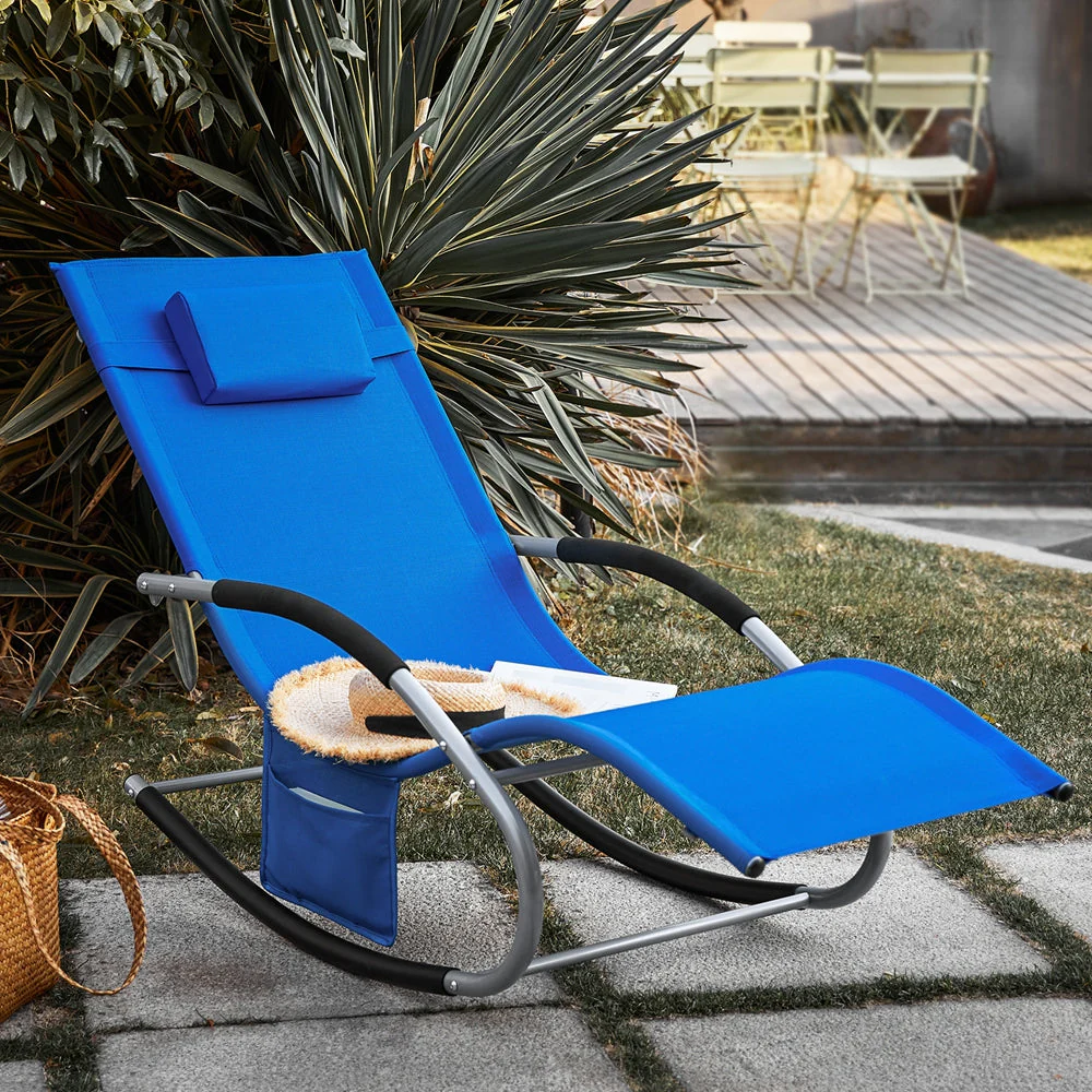SoBuy OGS28-KB | Ligstoel | Tuinstoel | Swingstoel | Schommelstoel | Ergonomische | met Verstelbare Hoofdsteun en Zijzak | Koningsblauw - Image 5