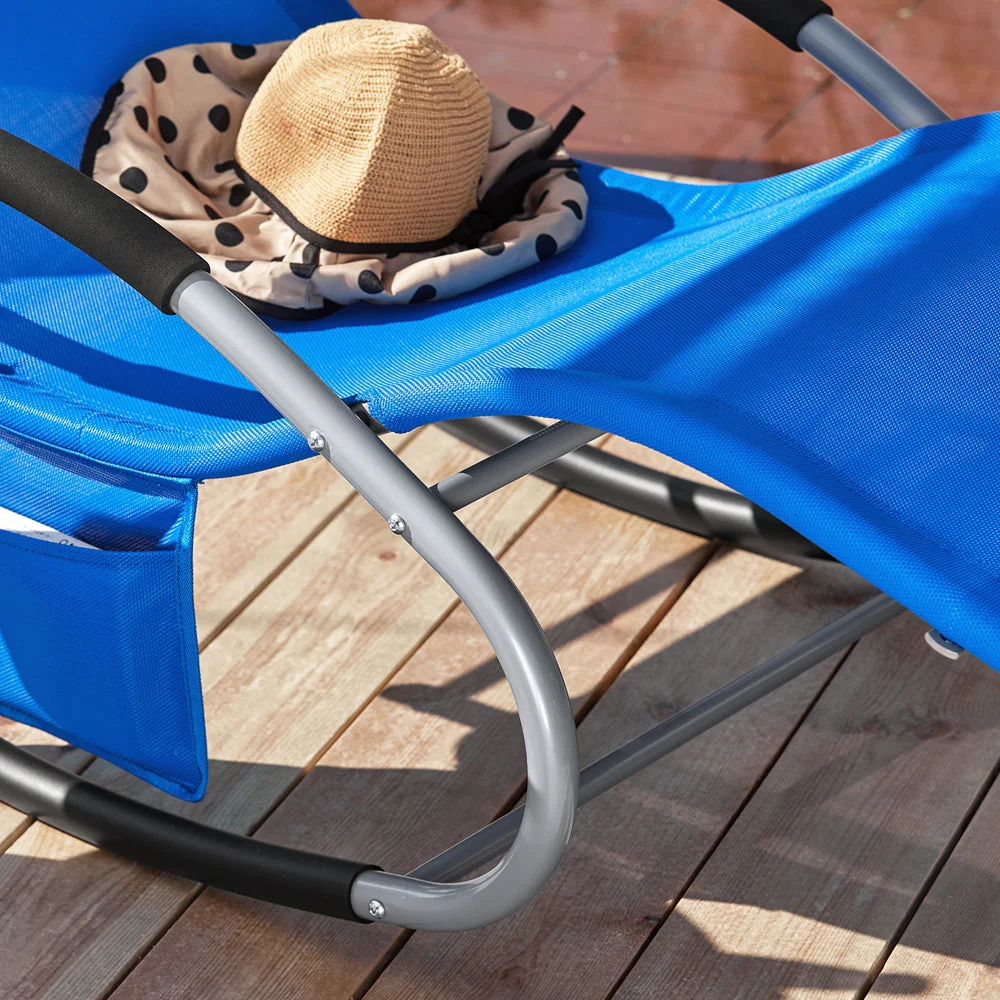 SoBuy OGS28-KB | Ligstoel | Tuinstoel | Swingstoel | Schommelstoel | Ergonomische | met Verstelbare Hoofdsteun en Zijzak | Koningsblauw - Image 8