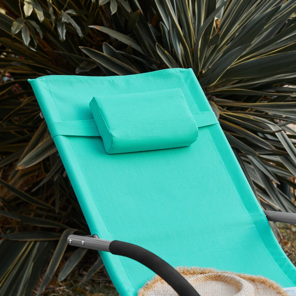 SoBuy OGS28-TB | Ligstoel | Tuinstoel | Swingstoel | Schommelstoel | Ergonomische | met Verstelbare Hoofdsteun en Zijzak | Turkoois - Image 14