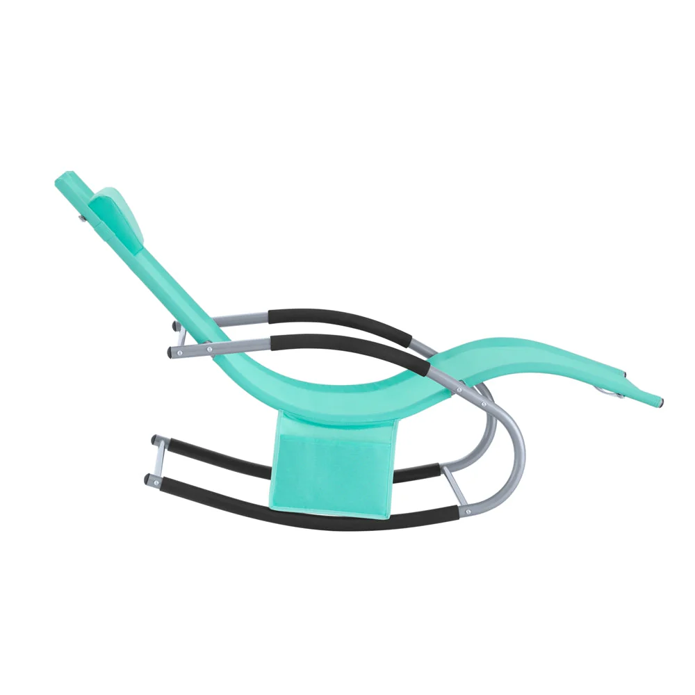 SoBuy OGS28-TB | Ligstoel | Tuinstoel | Swingstoel | Schommelstoel | Ergonomische | met Verstelbare Hoofdsteun en Zijzak | Turkoois - Image 4